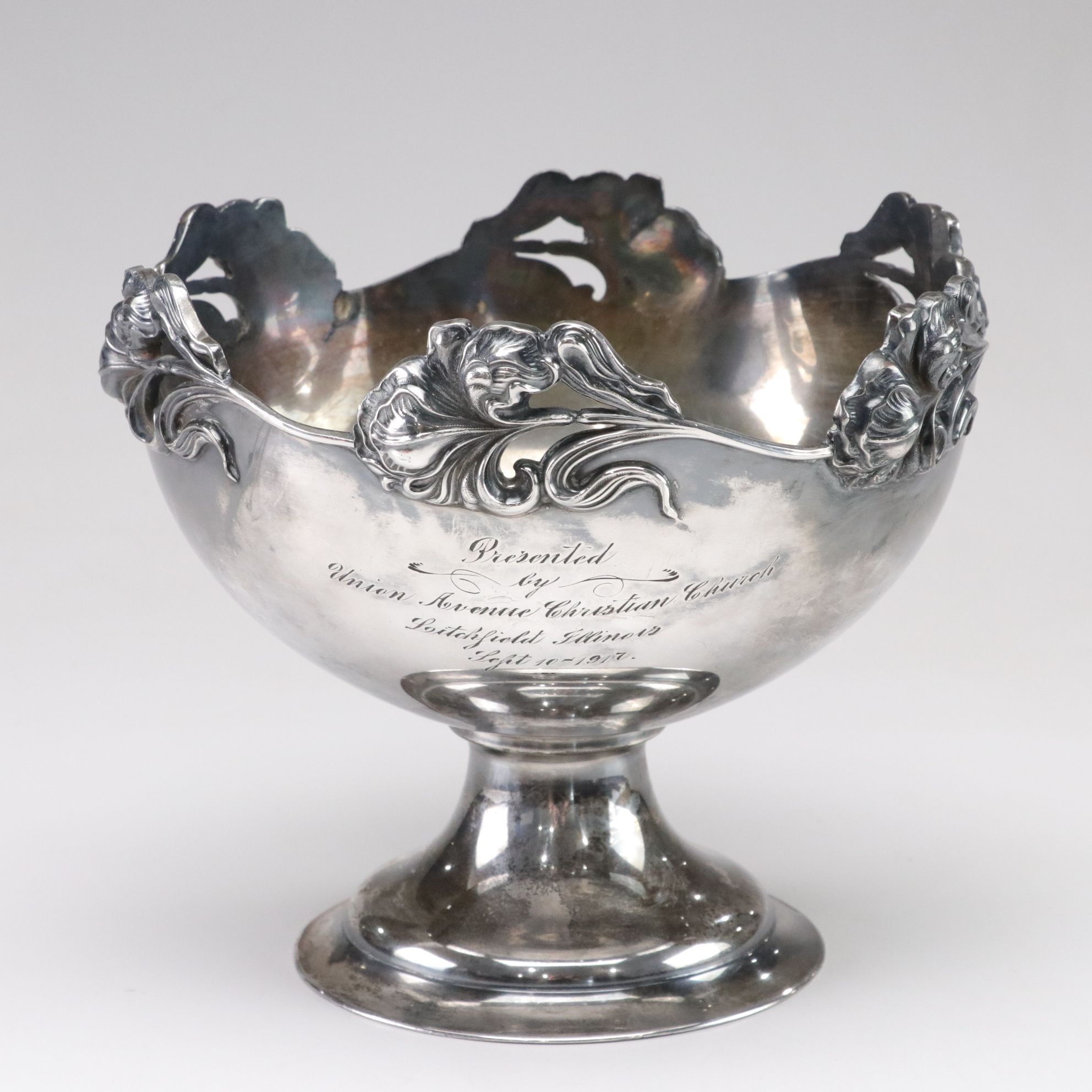 Derby Art Nouveau Silver Plate Footed Presentation Bowl