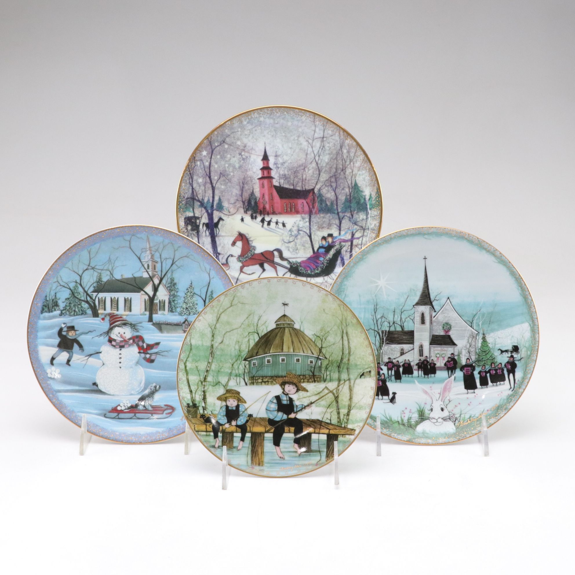 P. Buckley Moss "Christmas Night" and "Snowman" in Set of Collector Plates
