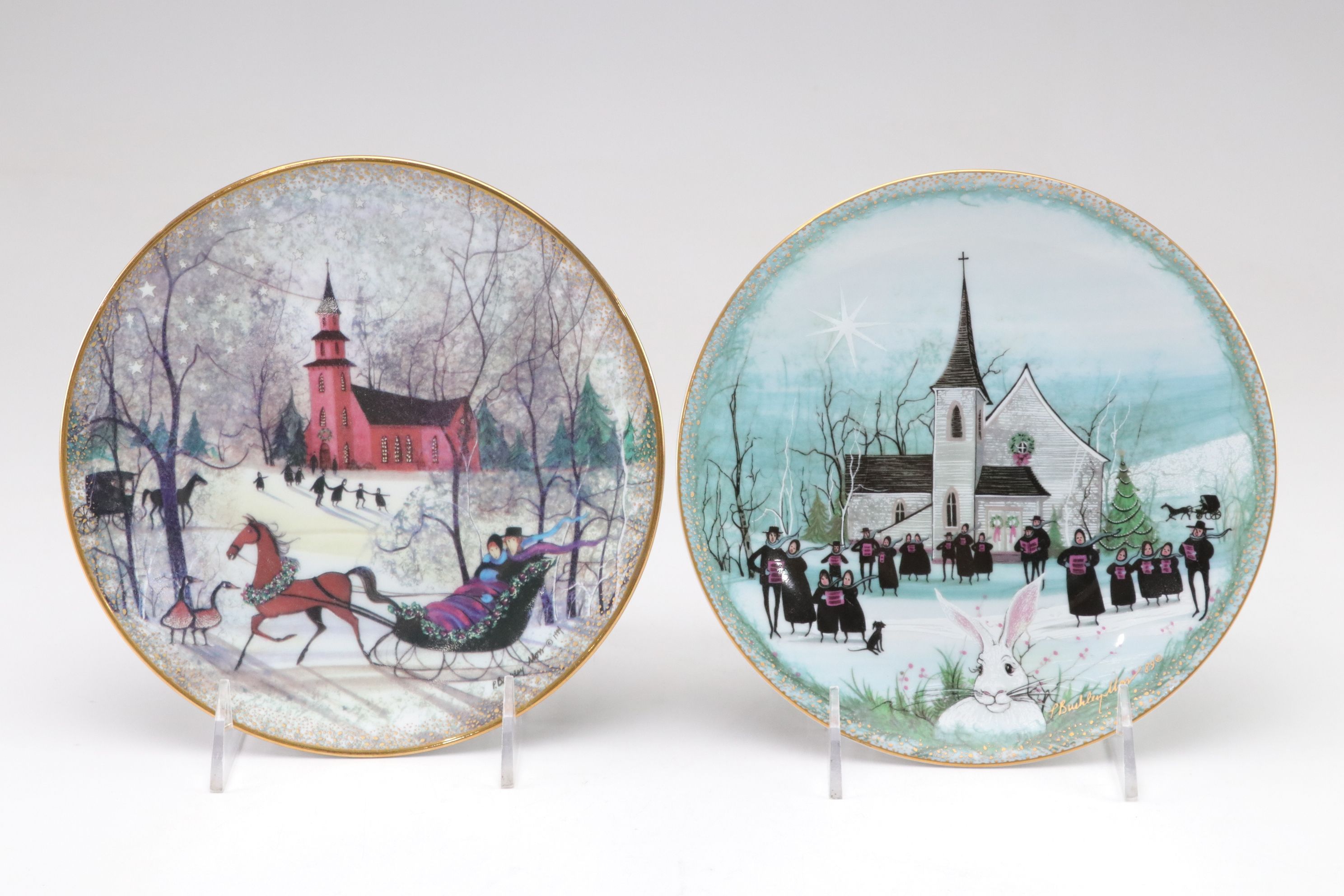 P. Buckley Moss "Christmas Night" and "Snowman" in Set of Collector Plates