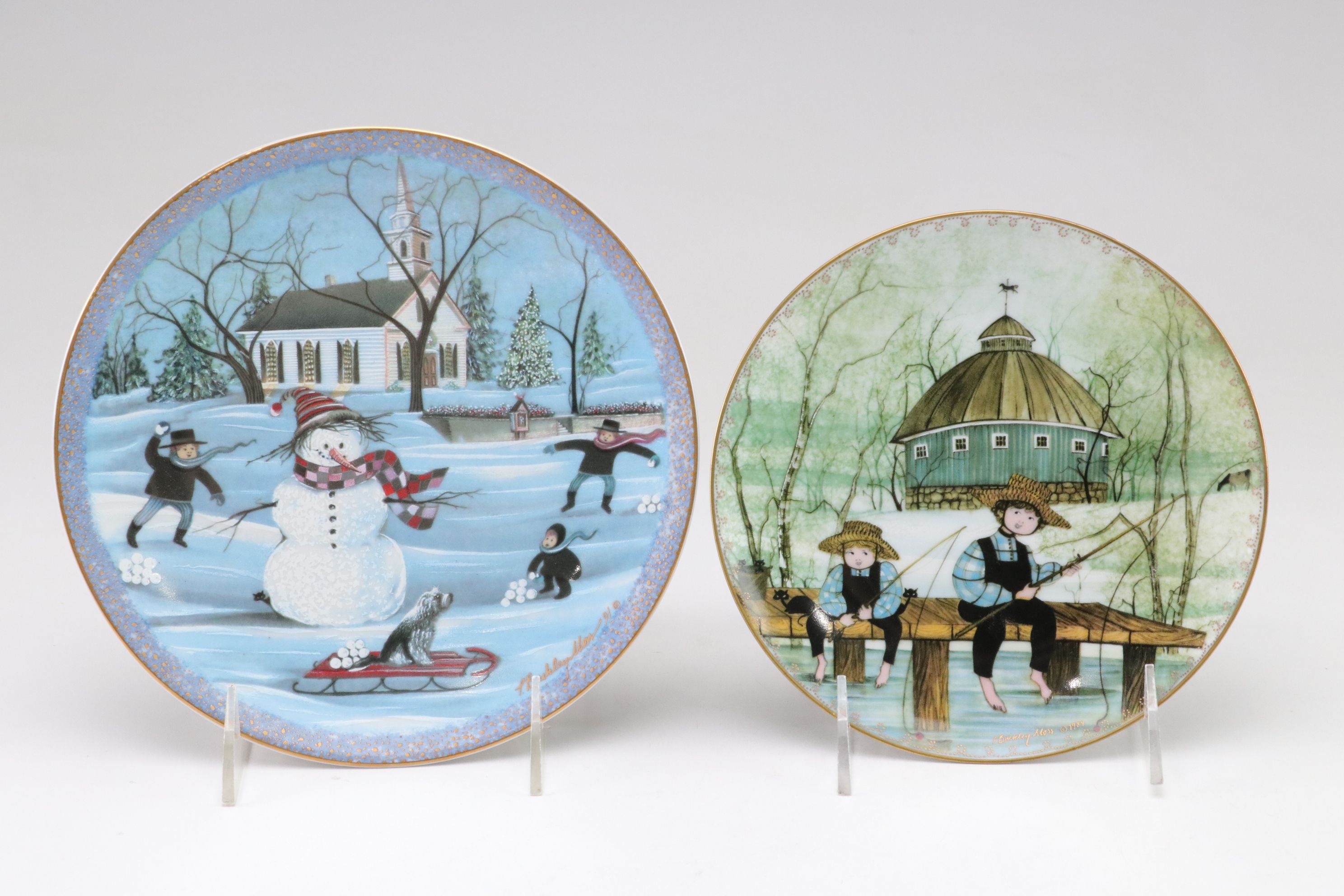 P. Buckley Moss "Christmas Night" and "Snowman" in Set of Collector Plates