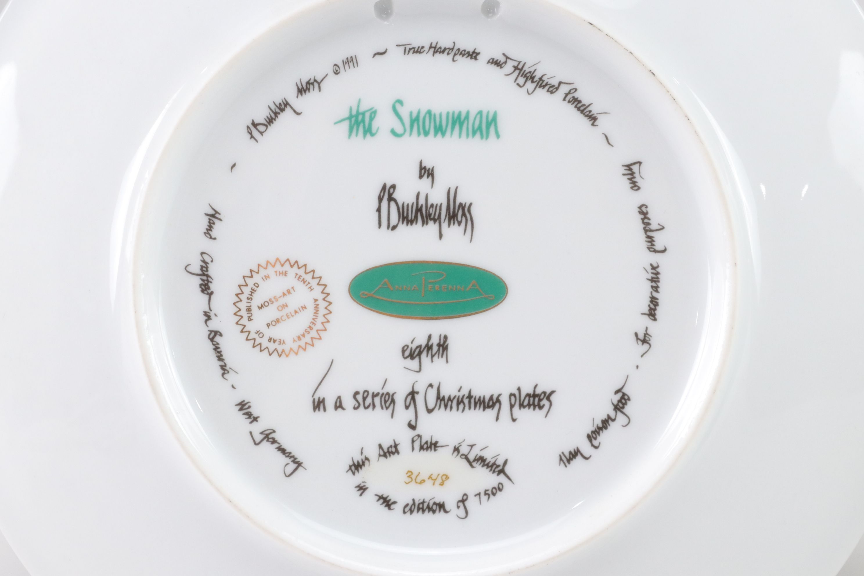 P. Buckley Moss "Christmas Night" and "Snowman" in Set of Collector Plates