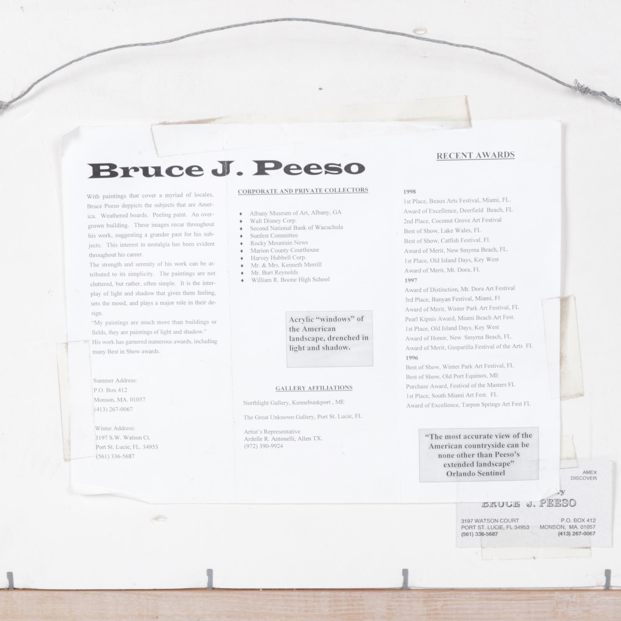 Bruce J. Peeso Acrylic Painting of a Rural Home Facade