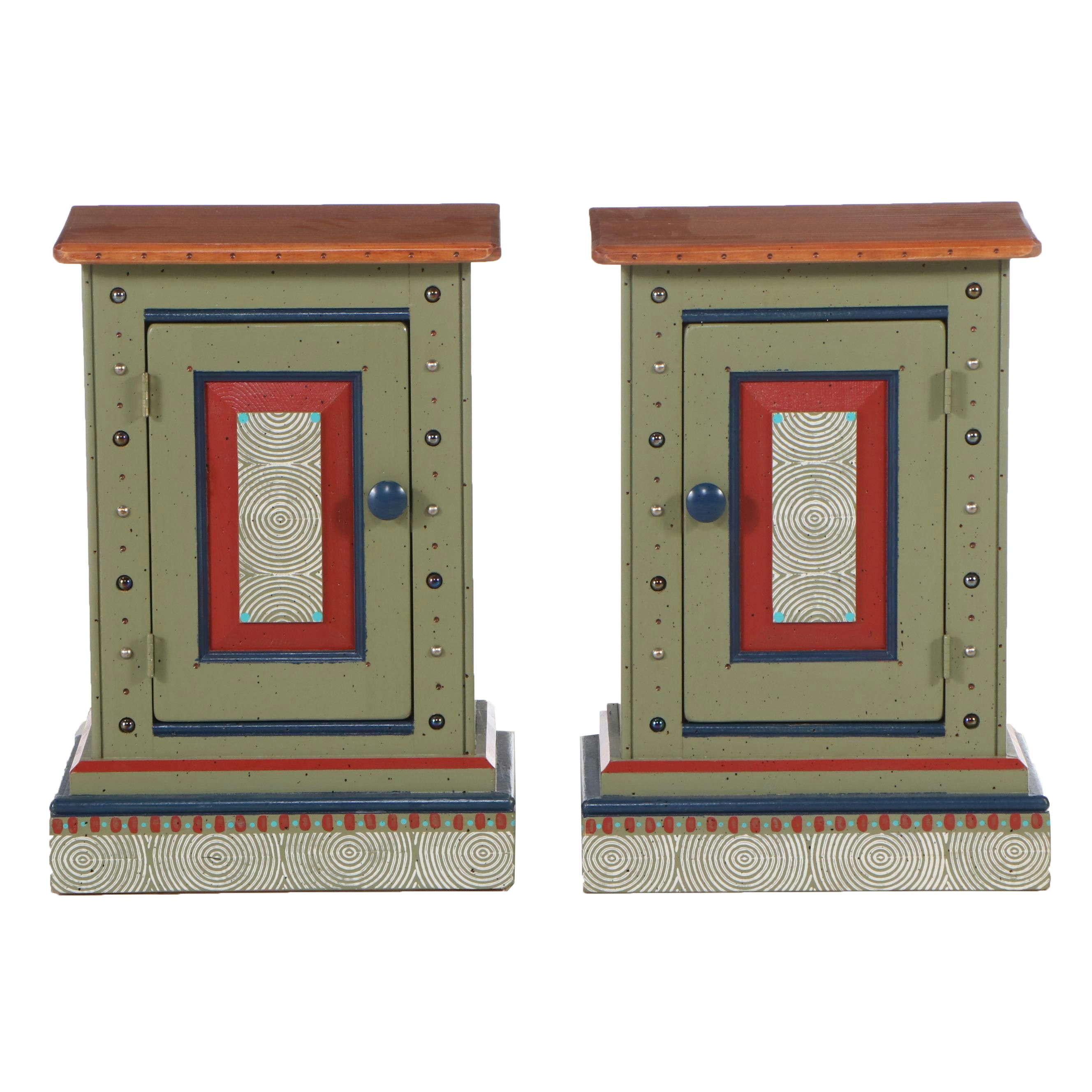 Pair of David Marsh Hand-Painted Pine End Tables
