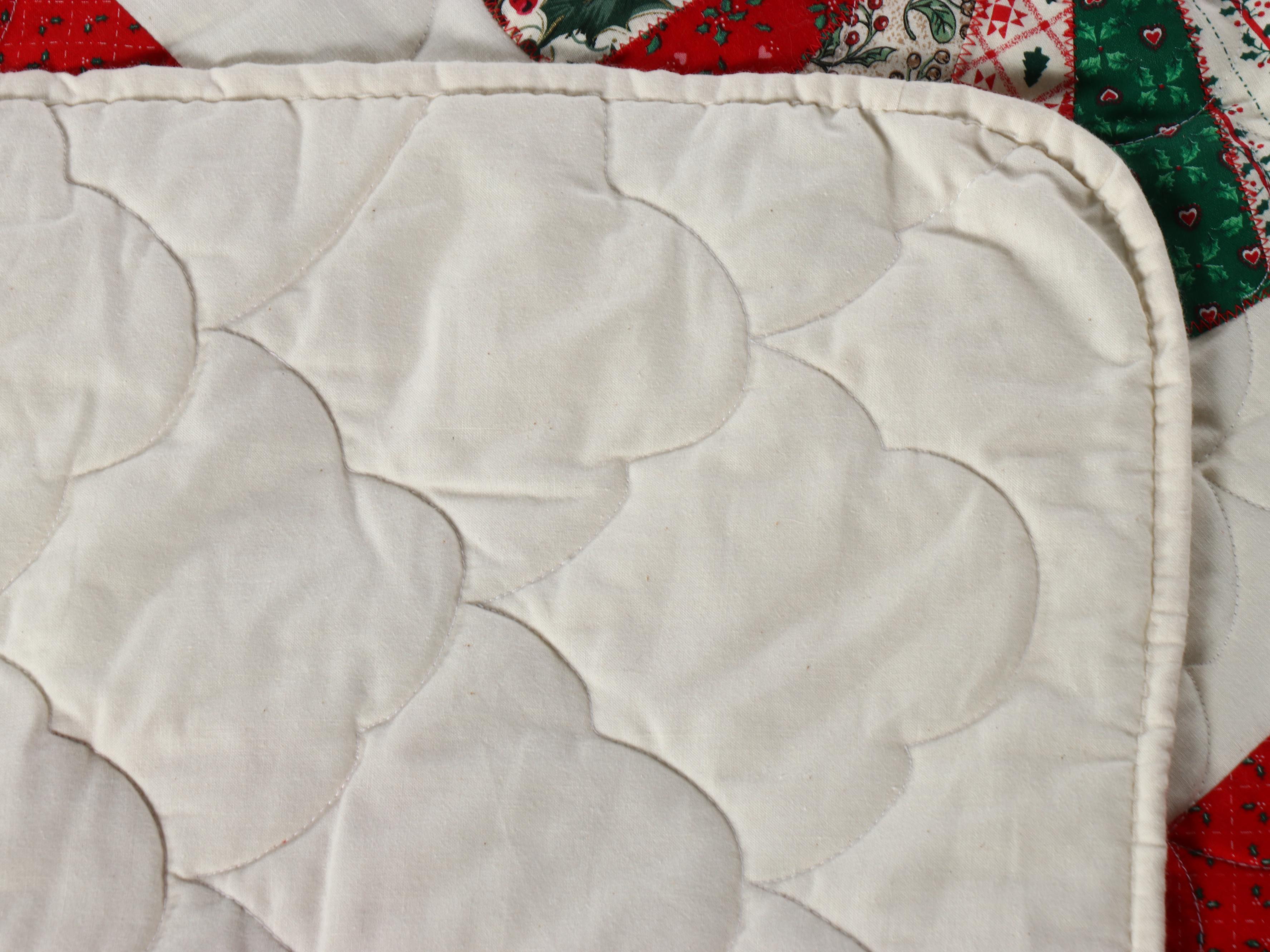 Winter Holiday Theme "Dresden Plate" Applique Queen Cotton Quilt