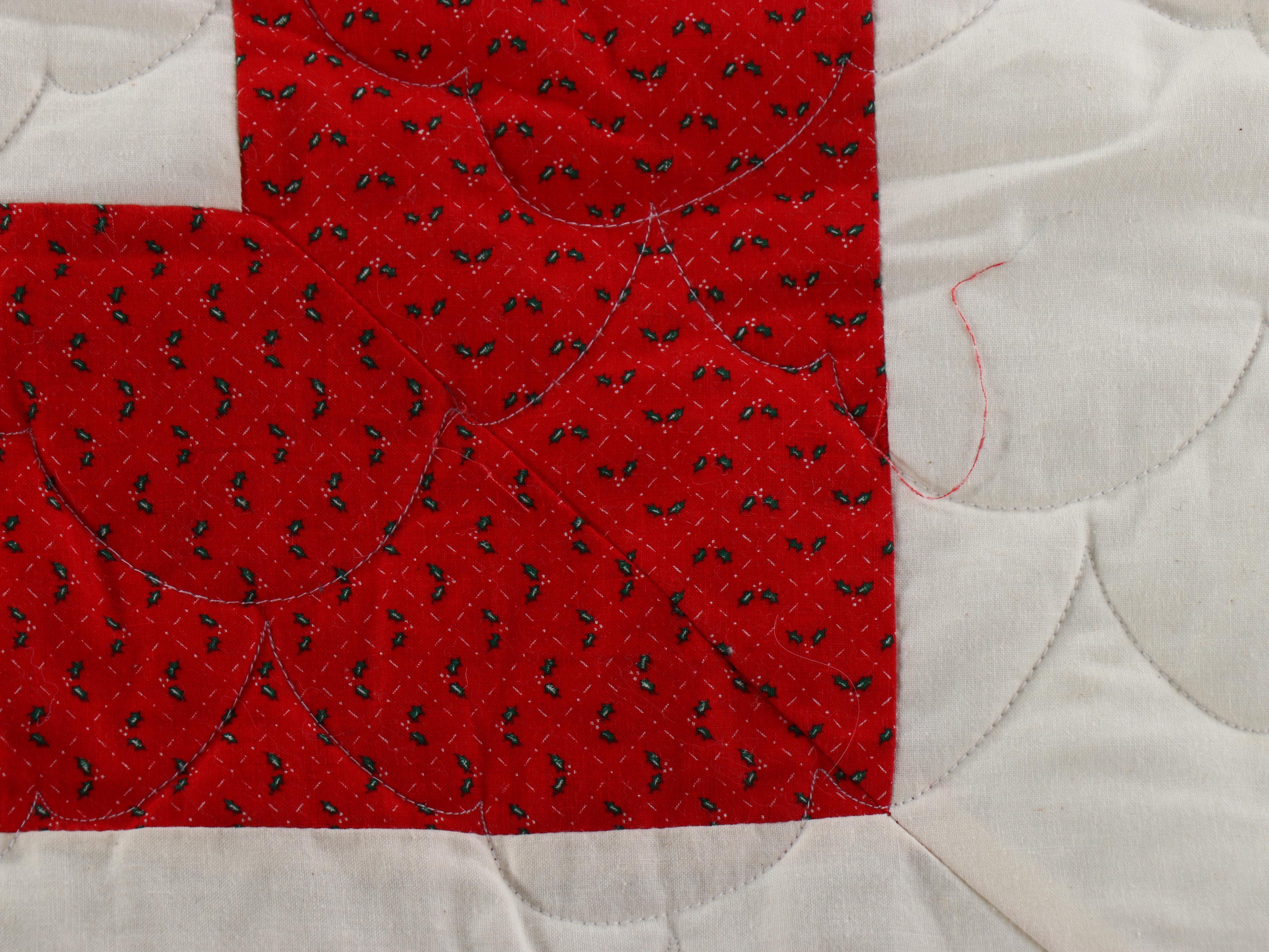 Winter Holiday Theme "Dresden Plate" Applique Queen Cotton Quilt