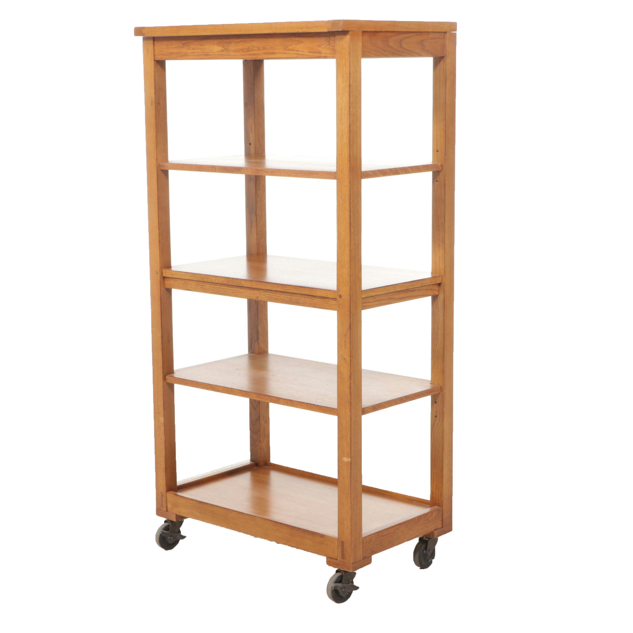 Oak Storage Shelf on Casters, Late 20th Century