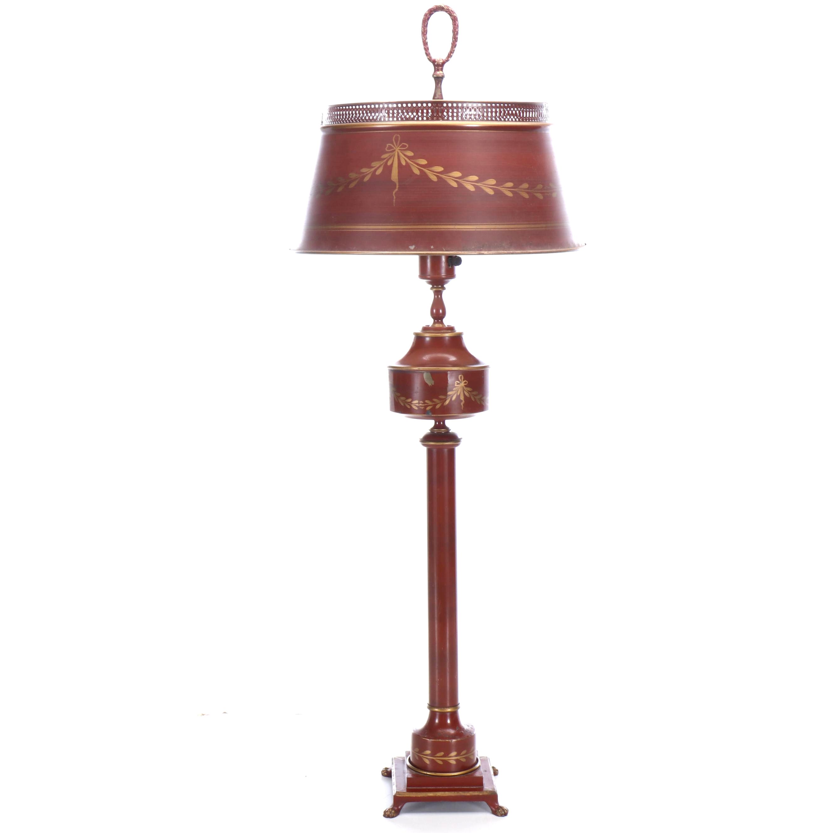 French Empire Style Red Toleware Table Lamp