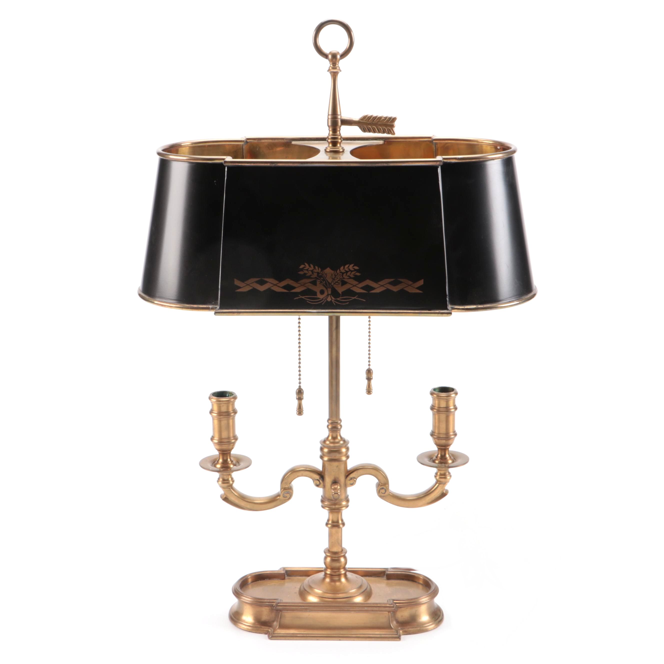 Wildwood Lamps Brass Two-Candle Bouillotte Table Lamp with Black Tole Shade