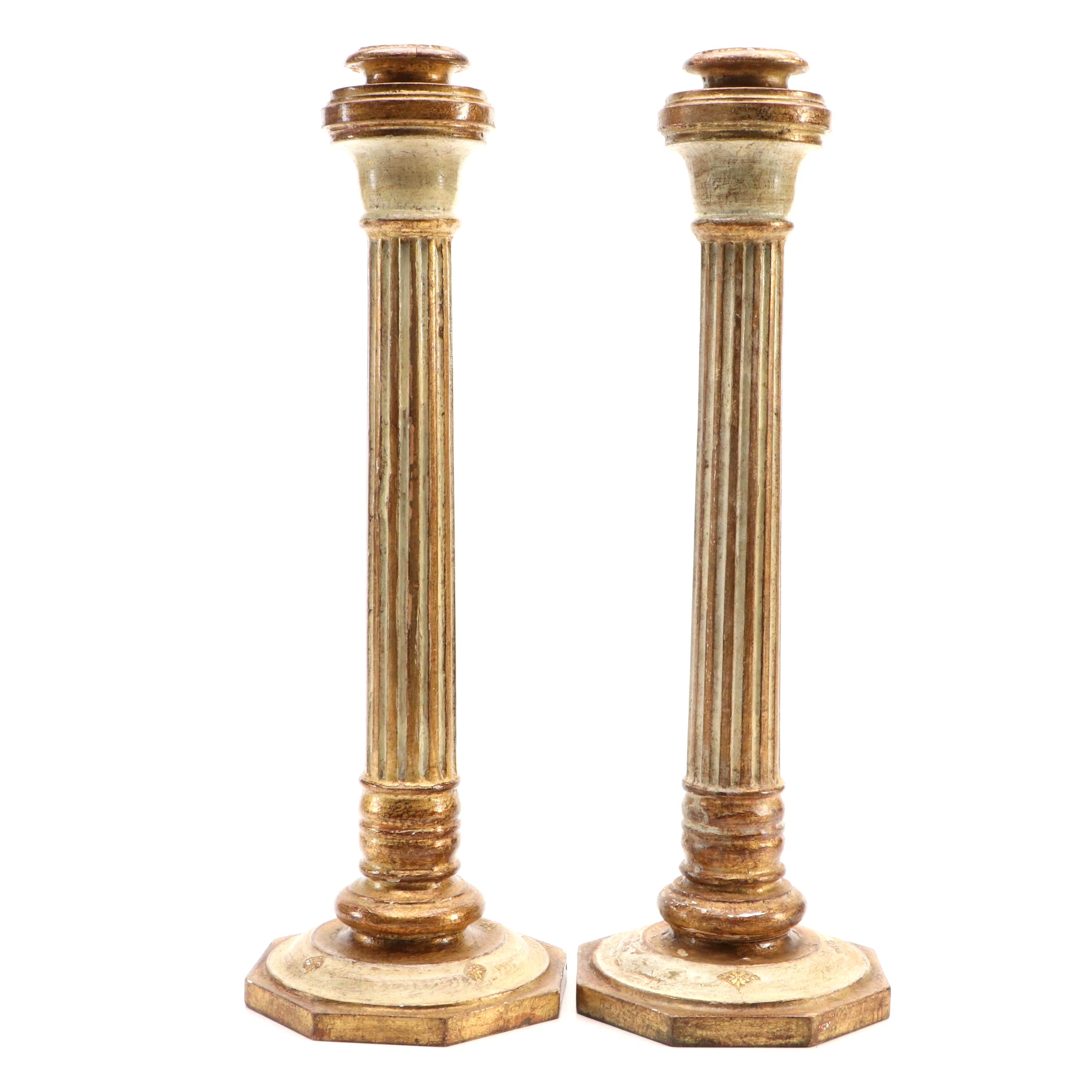 Pair of Florentine Doric Column Shaped Candlesticks, Mid to Late 20th Century