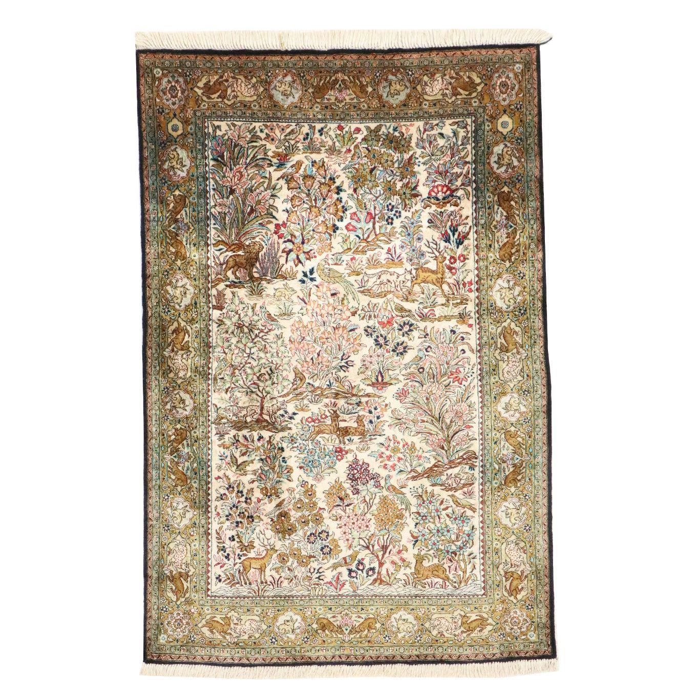3'6 x 5'7 Hand-Knotted Persian Ravar Kerman Silk Area Rug