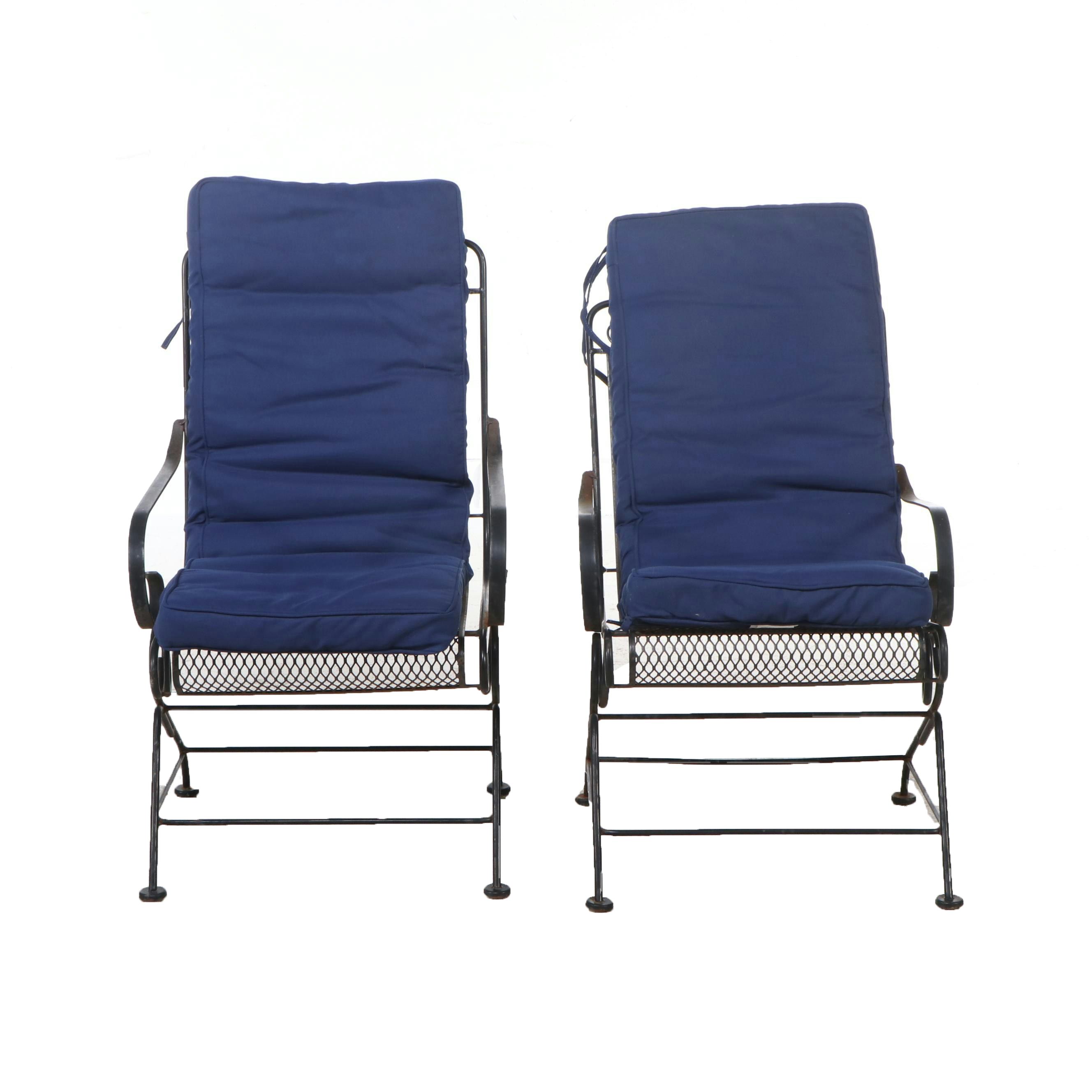 Pair of Wrought Iron Mesh Armchairs with Cushions