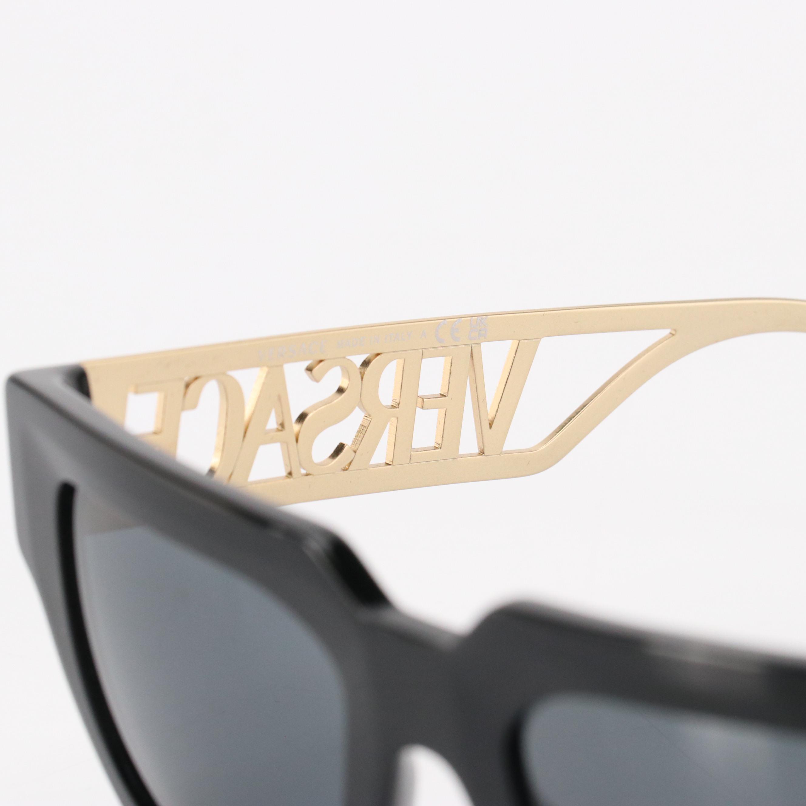 Versace Mod.4431 Black Geometric Square Sunglasses with Oversized Logo Temple