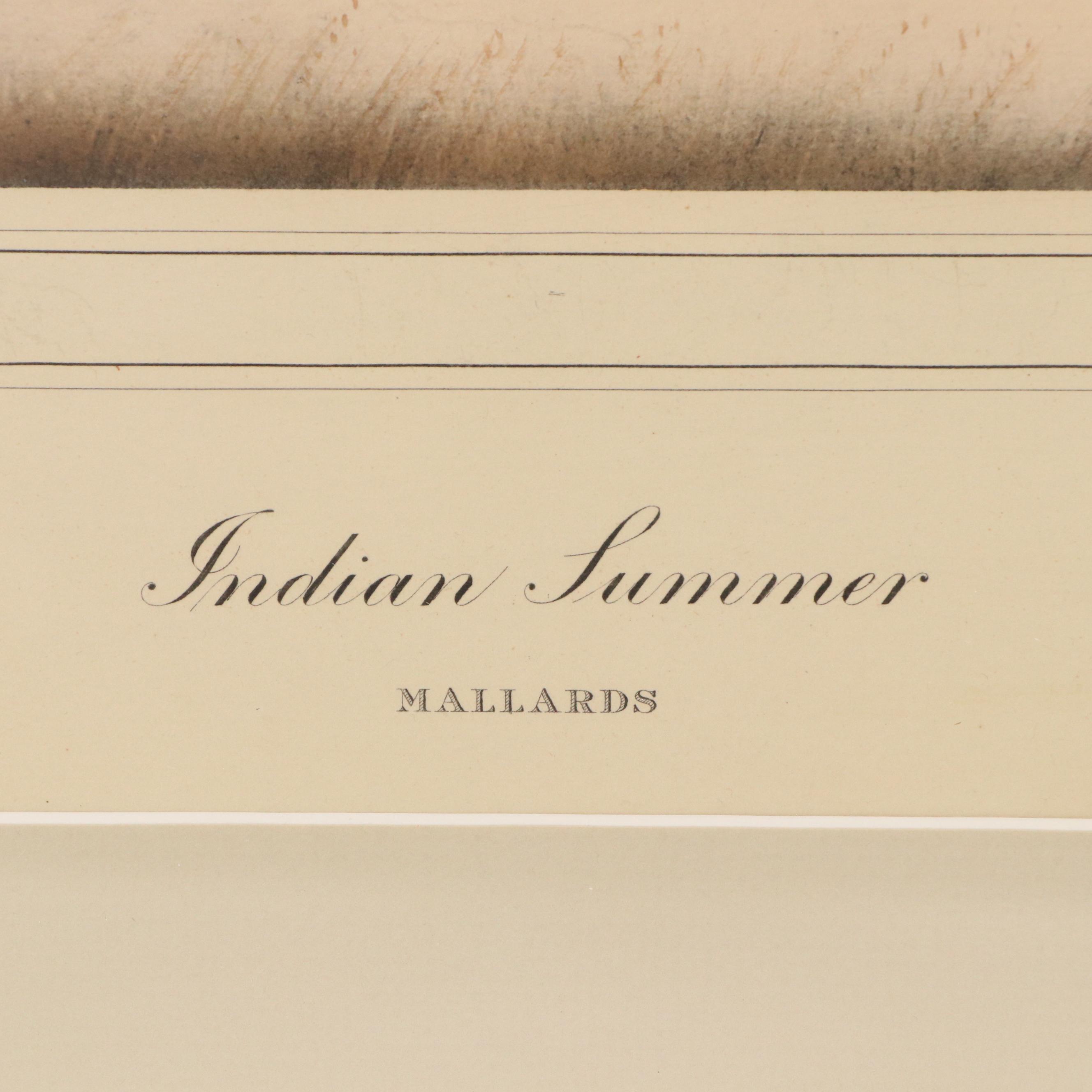 J. D. Knapp Hand-Colored Aquatint Etching "Indian Summer - Mallards," 1934