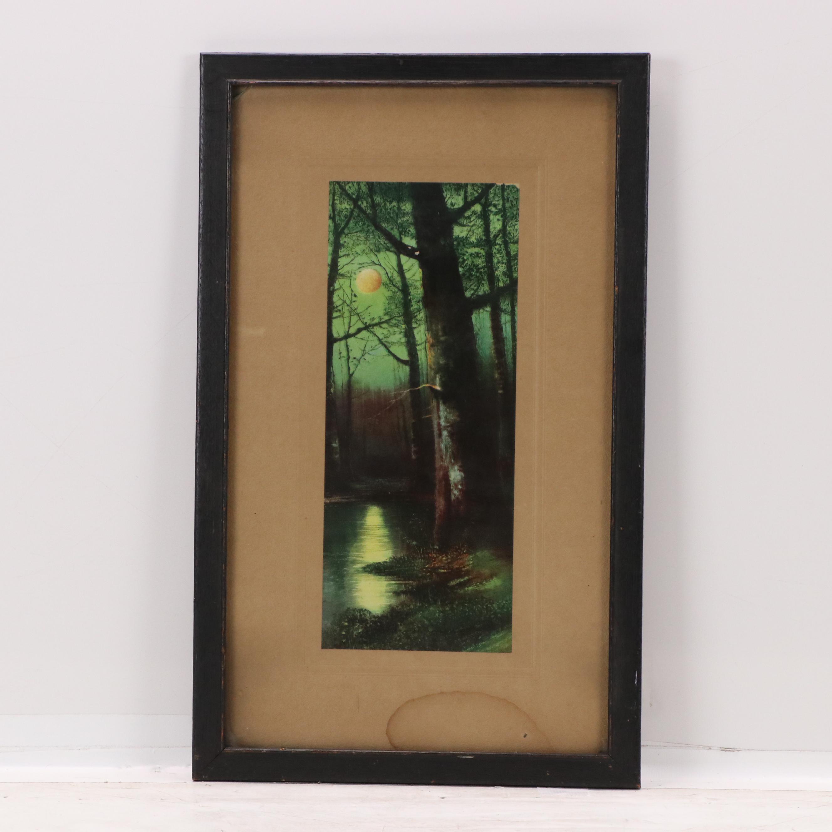 Halftone Print of Moonlit Stream, 20th Century