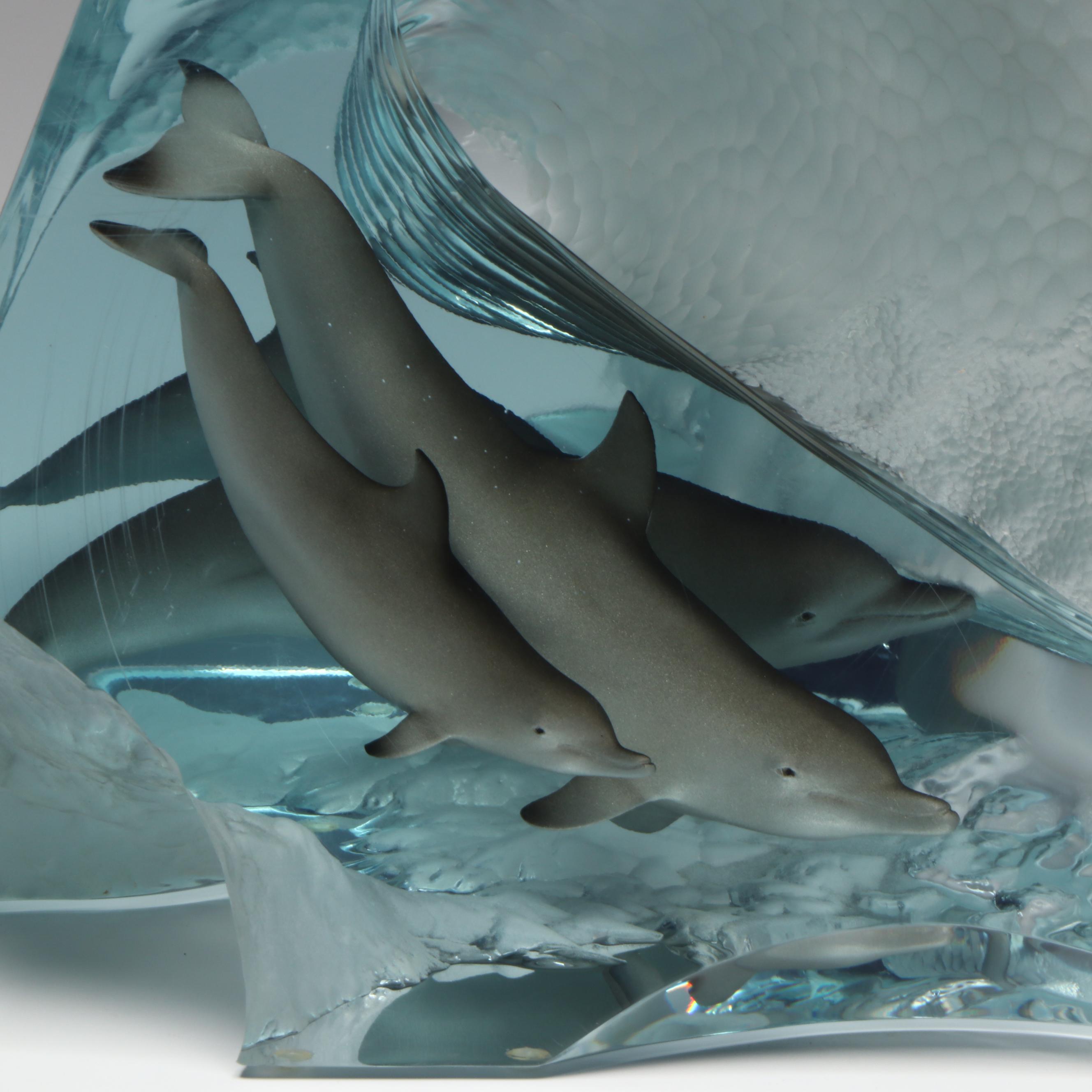 Robert Wyland "Big Wave" Lucite Sculpture of Dolphin Pod