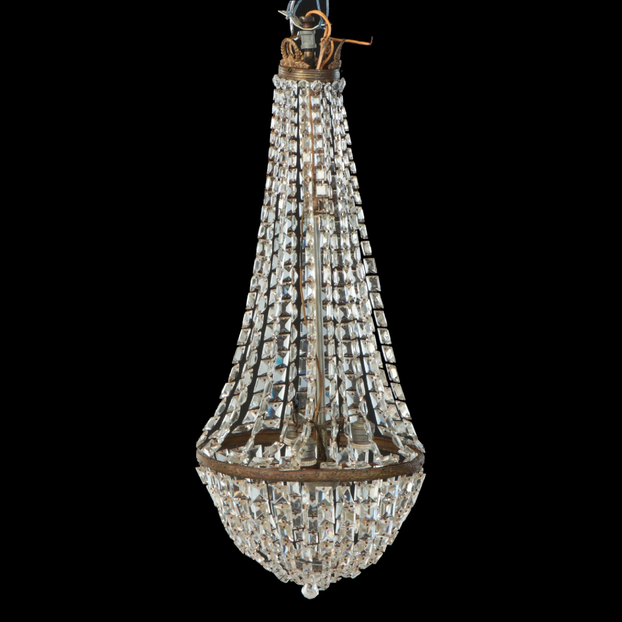 French Empire Style Gilt Metal and Glass Bead Cascading Chandelier