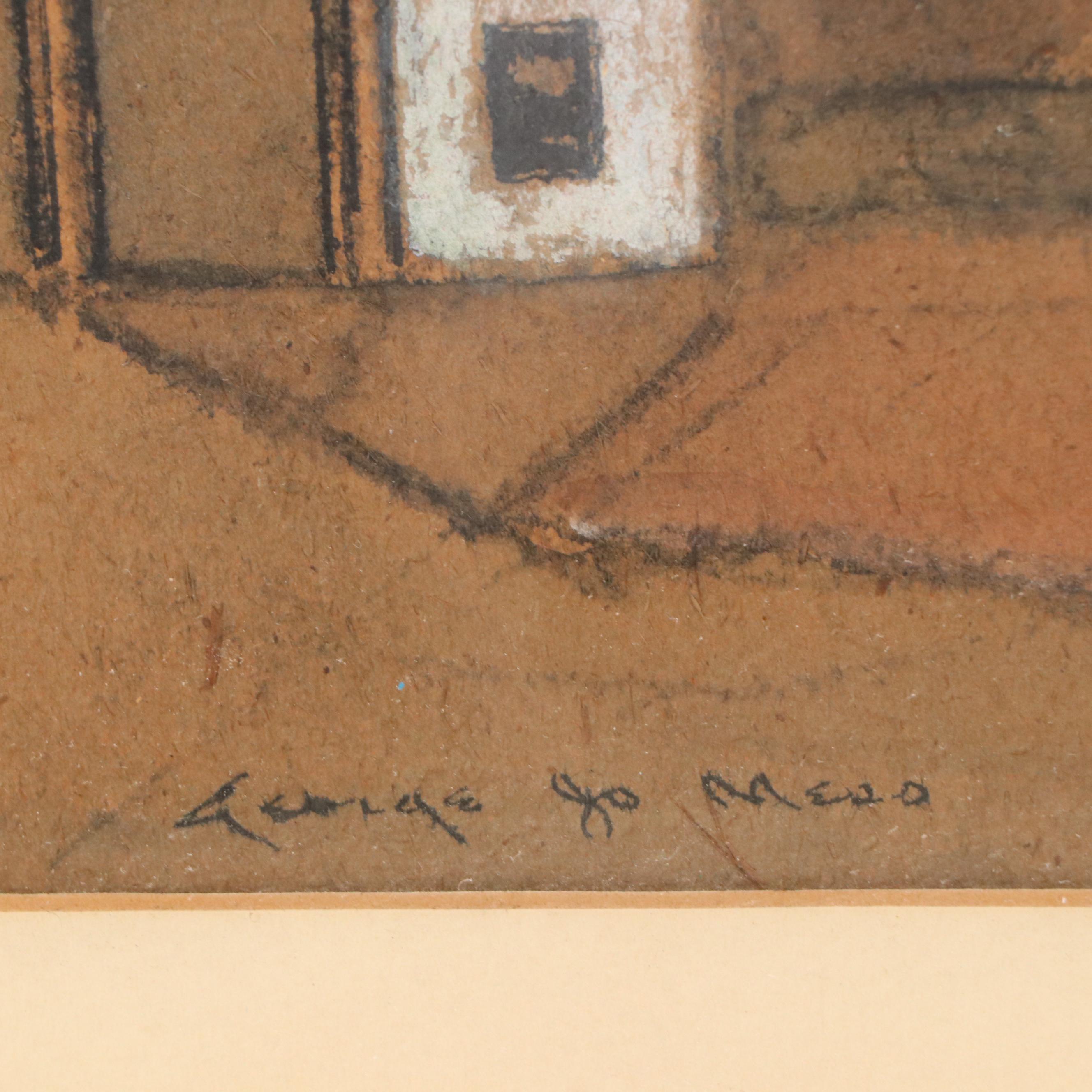 George Joseph Mess Watercolor and Ink Landscape Drawing, Early to Mid 20th C.