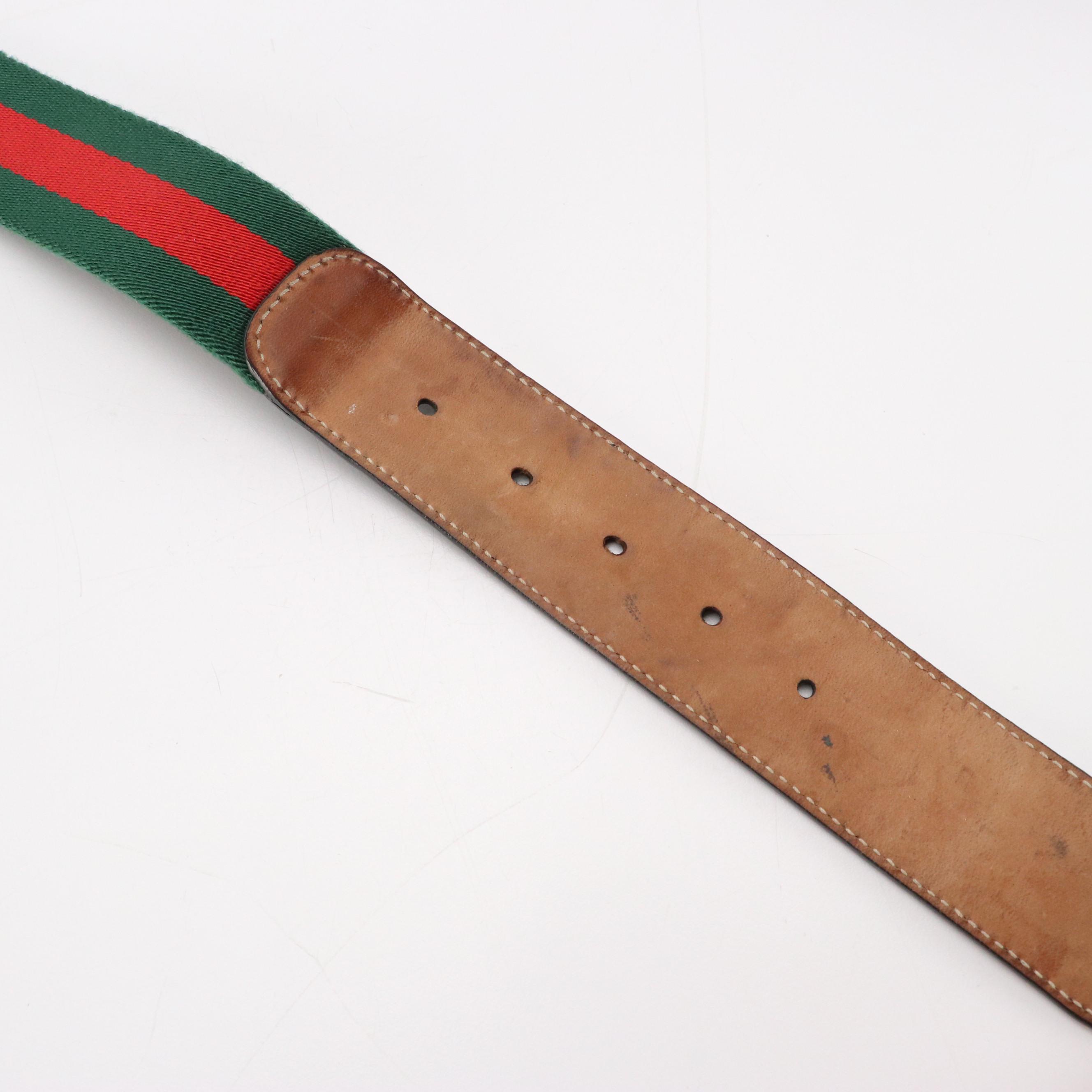 Gucci Red and Green Web Striped Belt with Silver GG Buckle