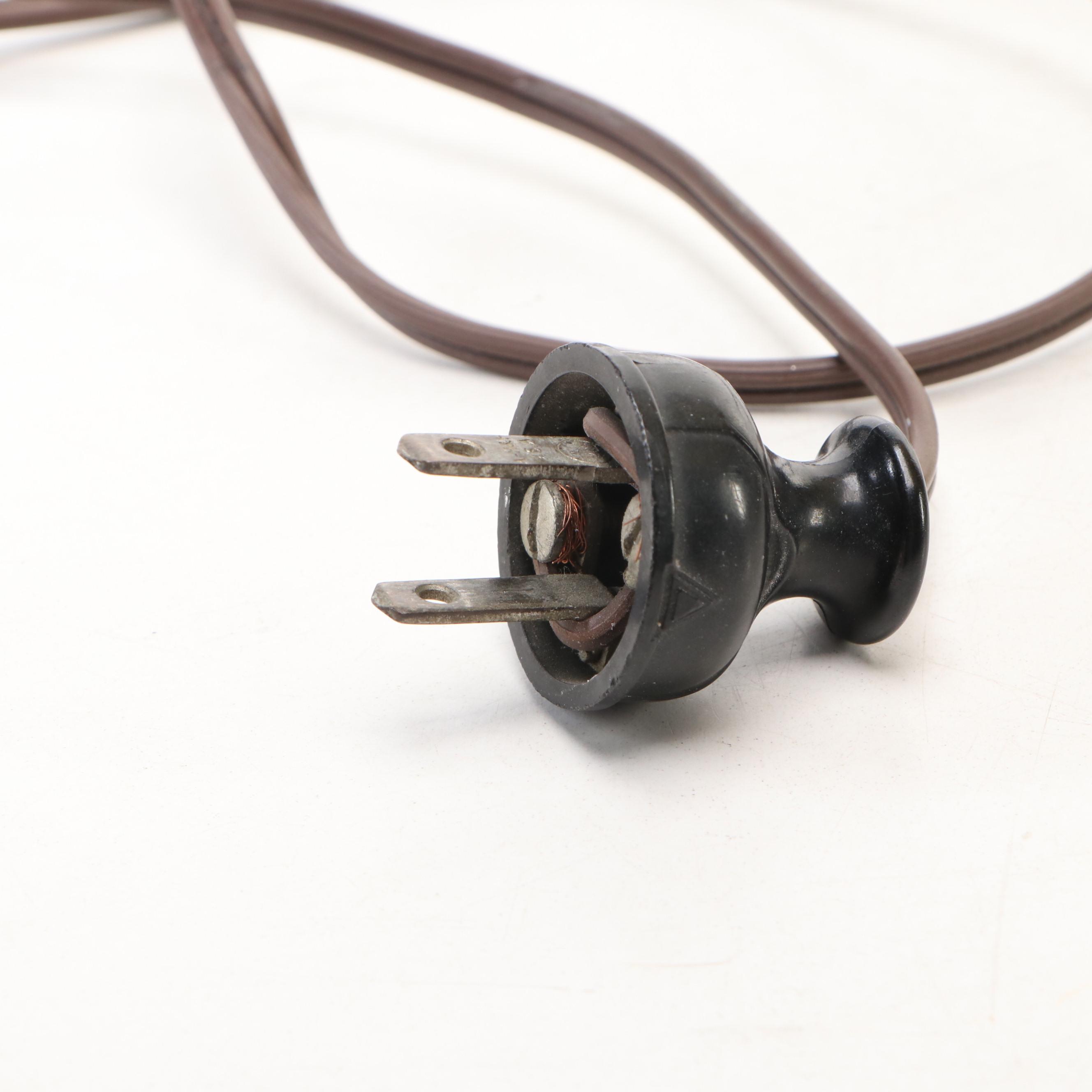 Arts & Crafts Cast Metal Table Lamp and Bent Panel Slag Glass Shade with Overlay