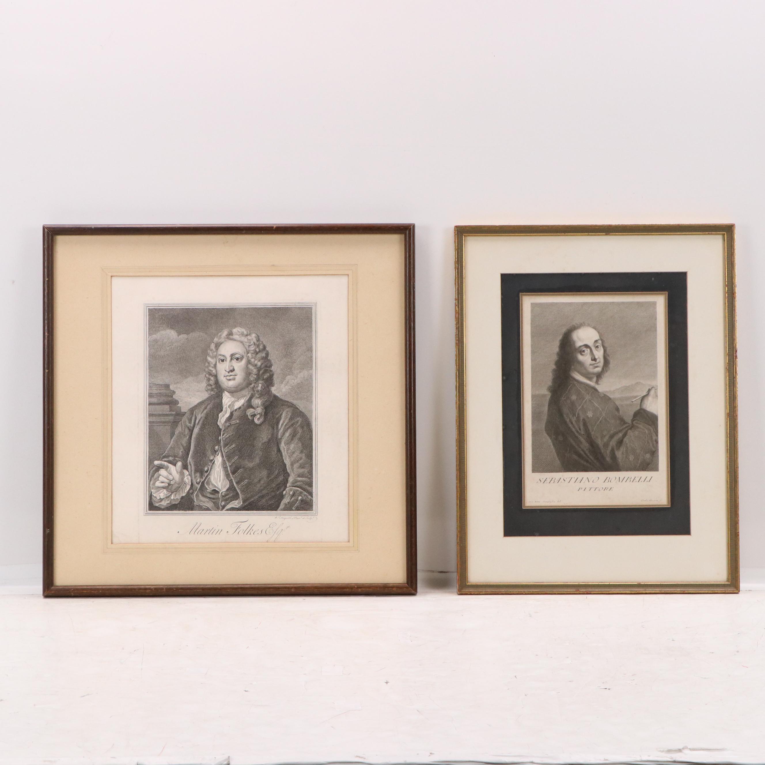 After William Hogarth Engraving of Martin Folkes and Other Italian Engraving