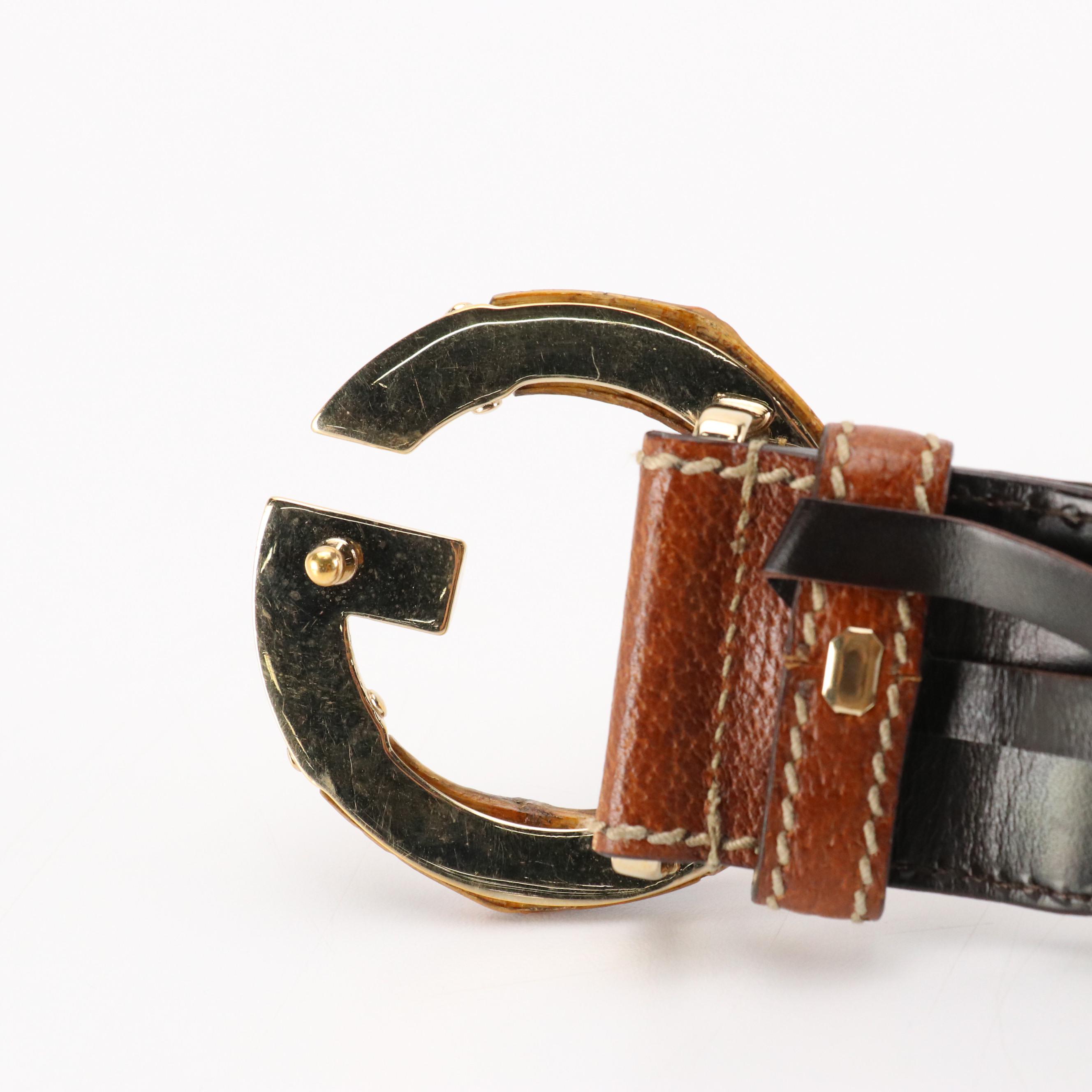 Gucci Bamboo G Belt in GG Canvas and Leather