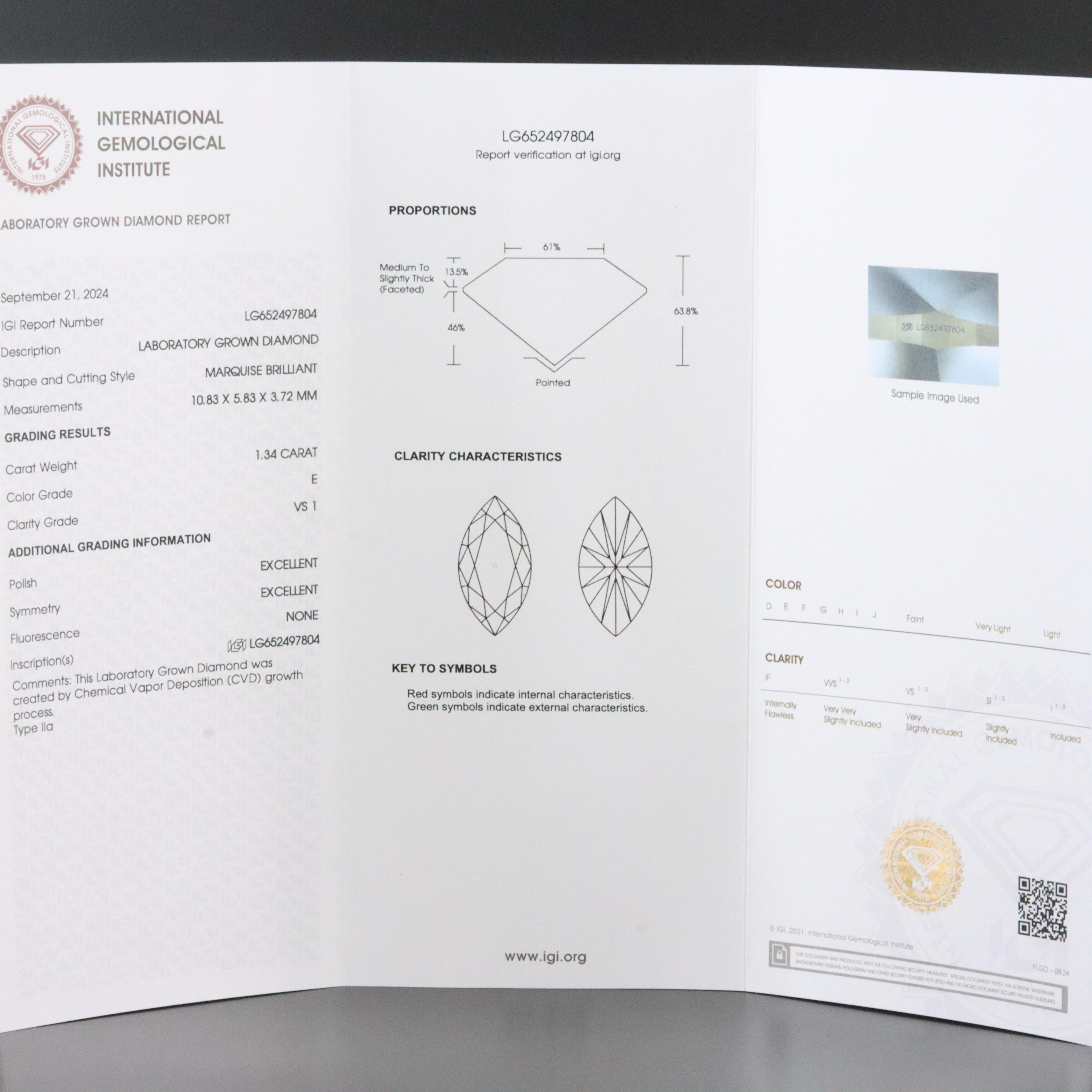 Loose 1.34 CT Lab Grown Diamond with IGI Report