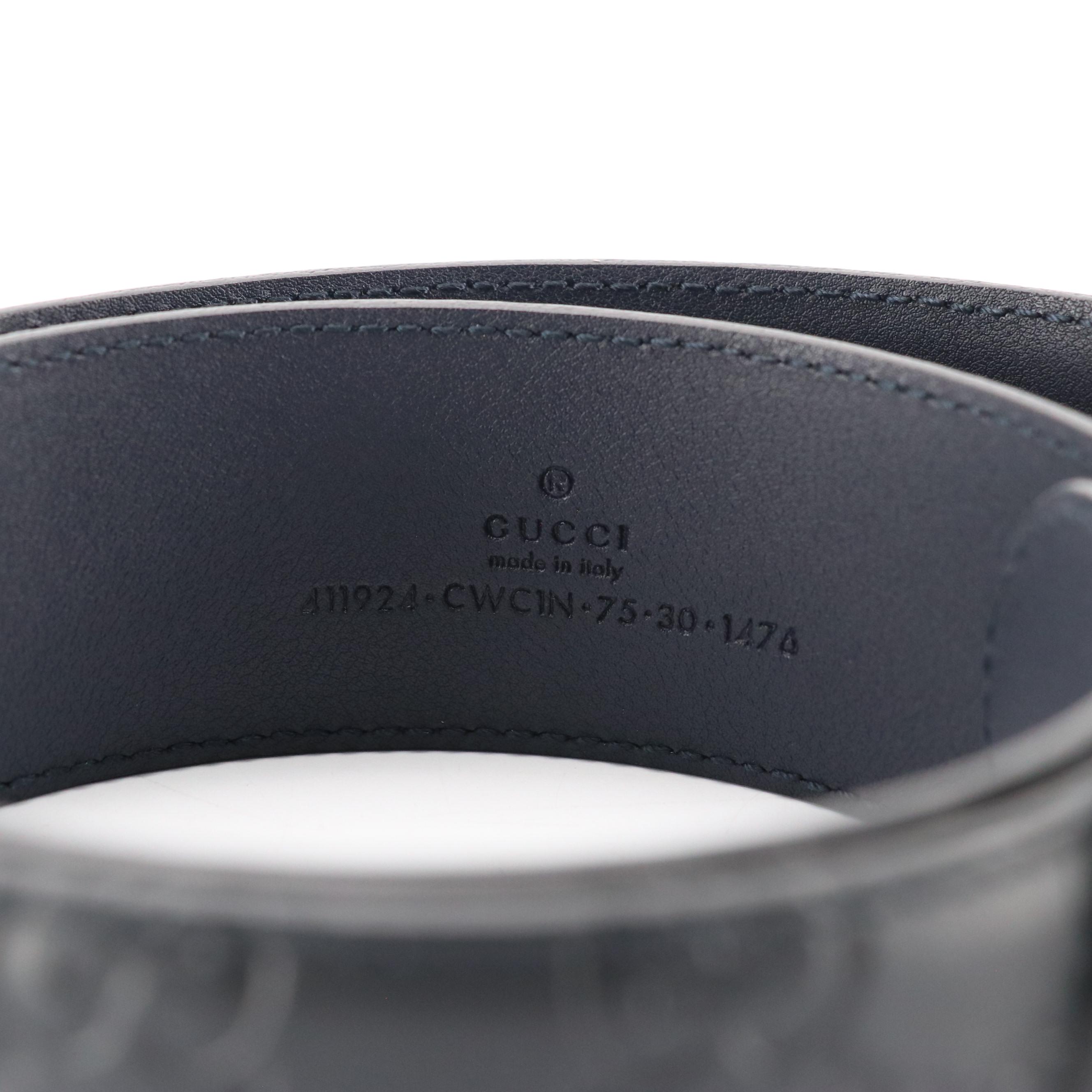 Gucci Interlocking GG Belt in Navy Blue Guccissima Leather