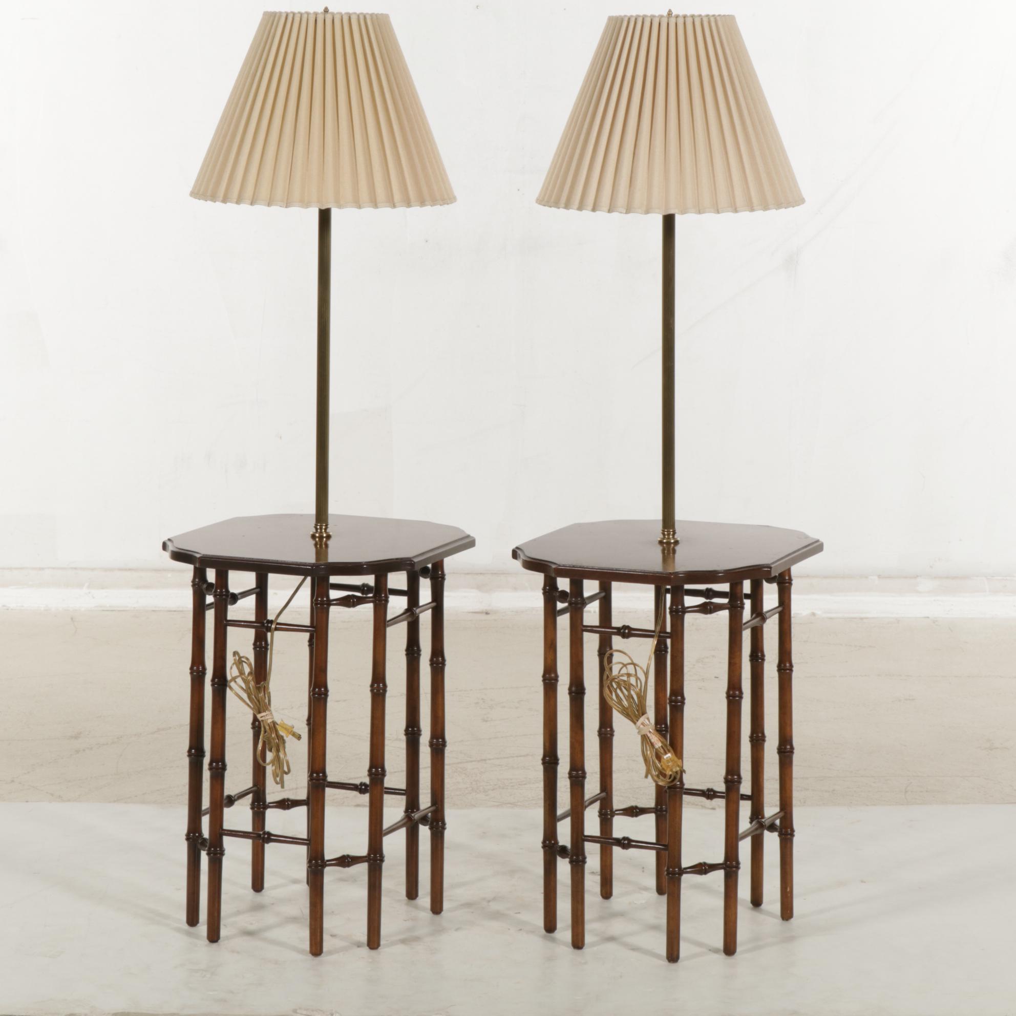 Frederick Cooper Burl Wood Lamp Tables with Bamboo-Form Legs, Pair