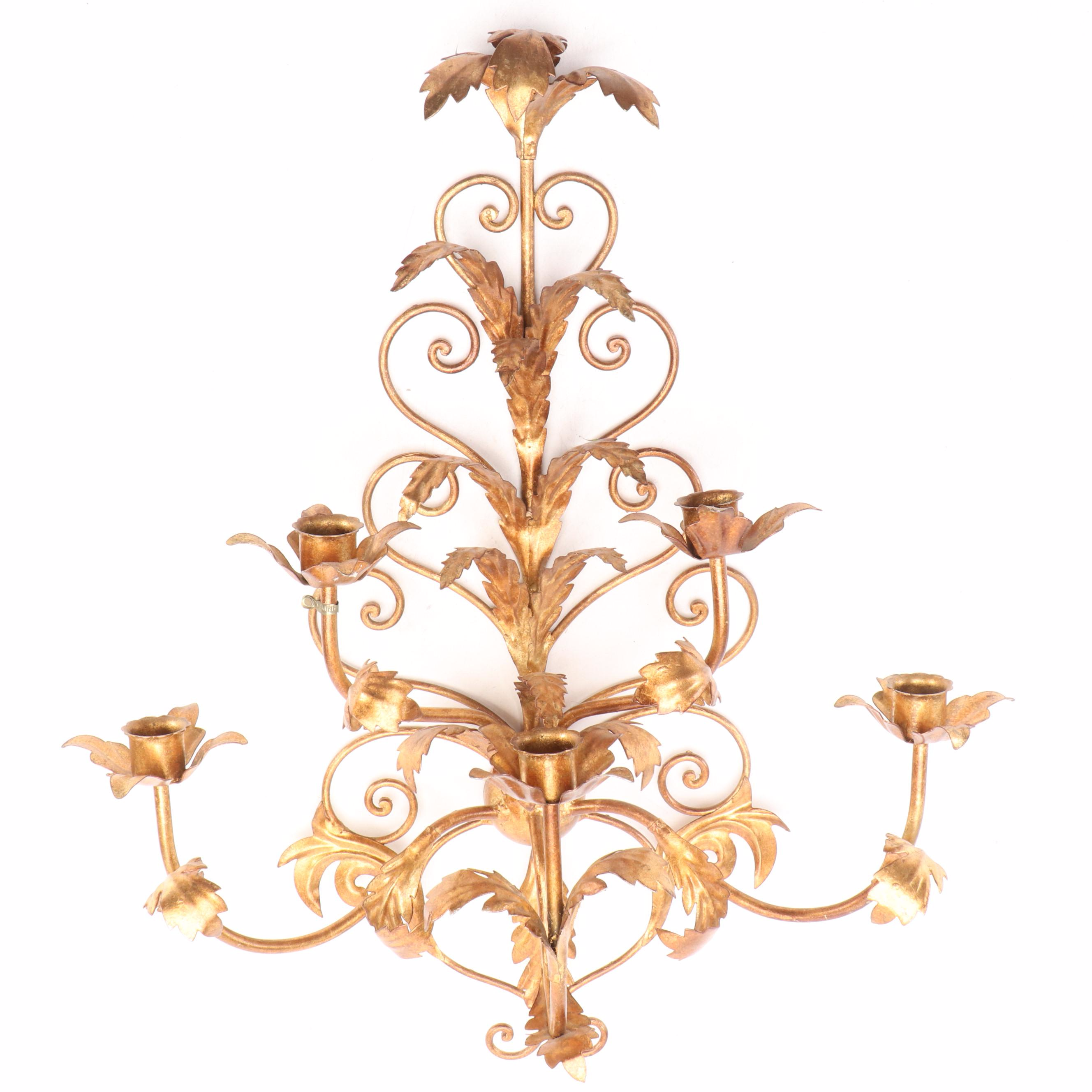 Italian Gilt Finished Metal Candle Holder and Vase Sconces