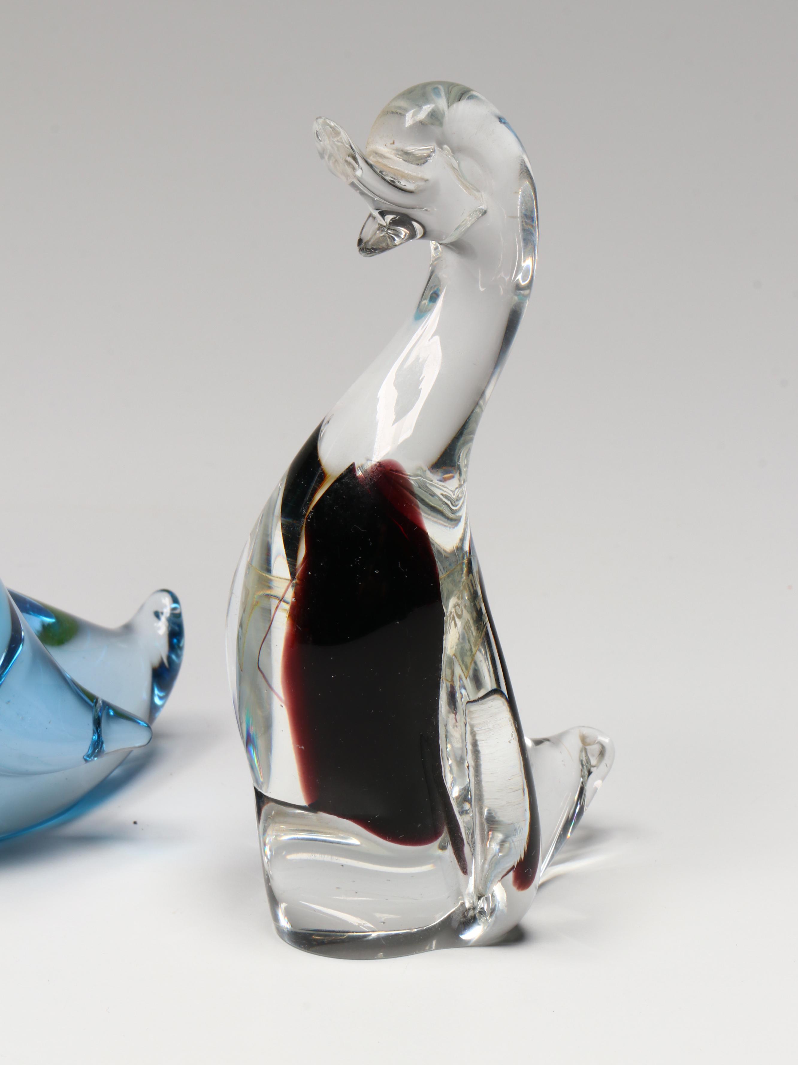 Murano Glass Duck with Kanawha and Other Glass Birds