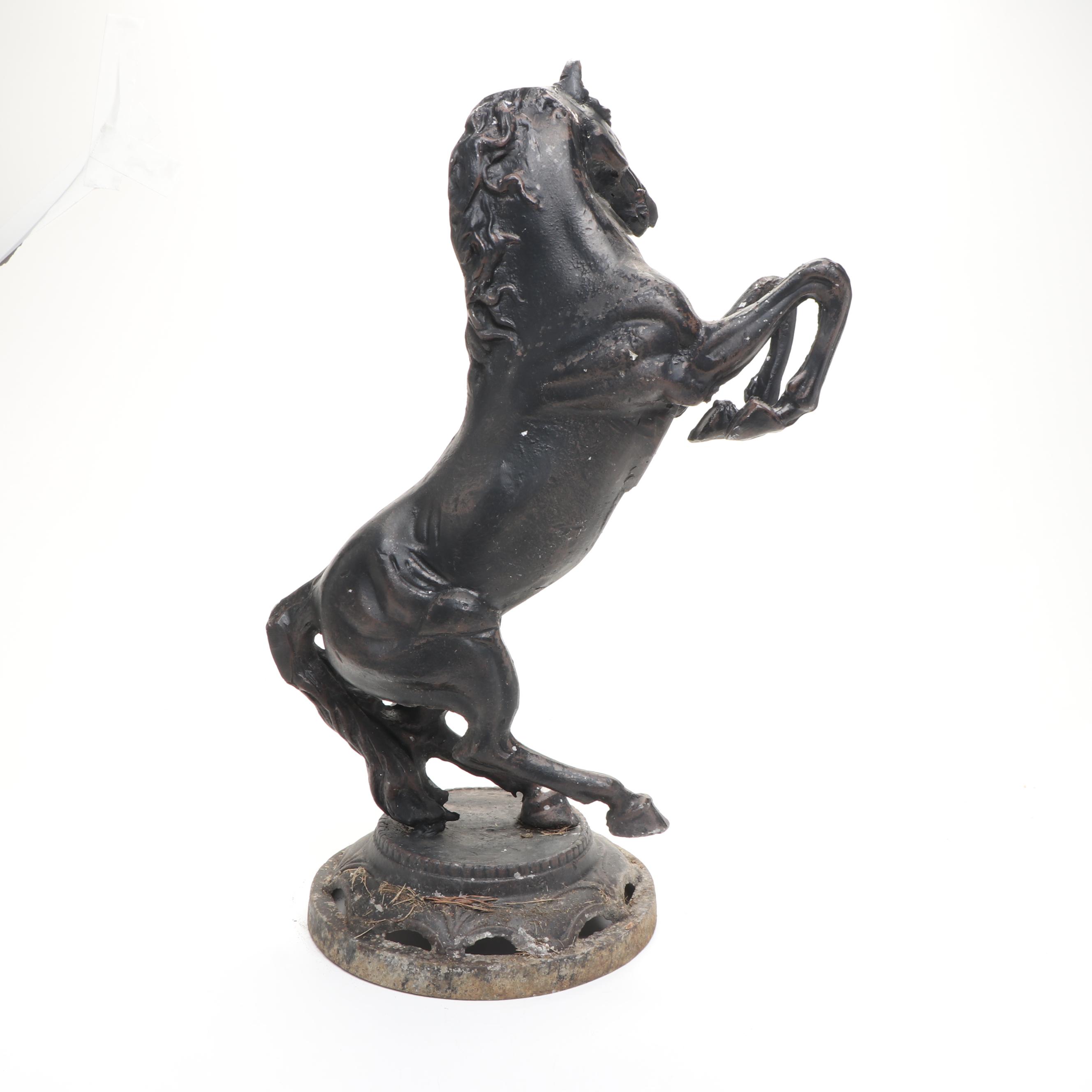 Cast Aluminum Statue of Rearing Stallion