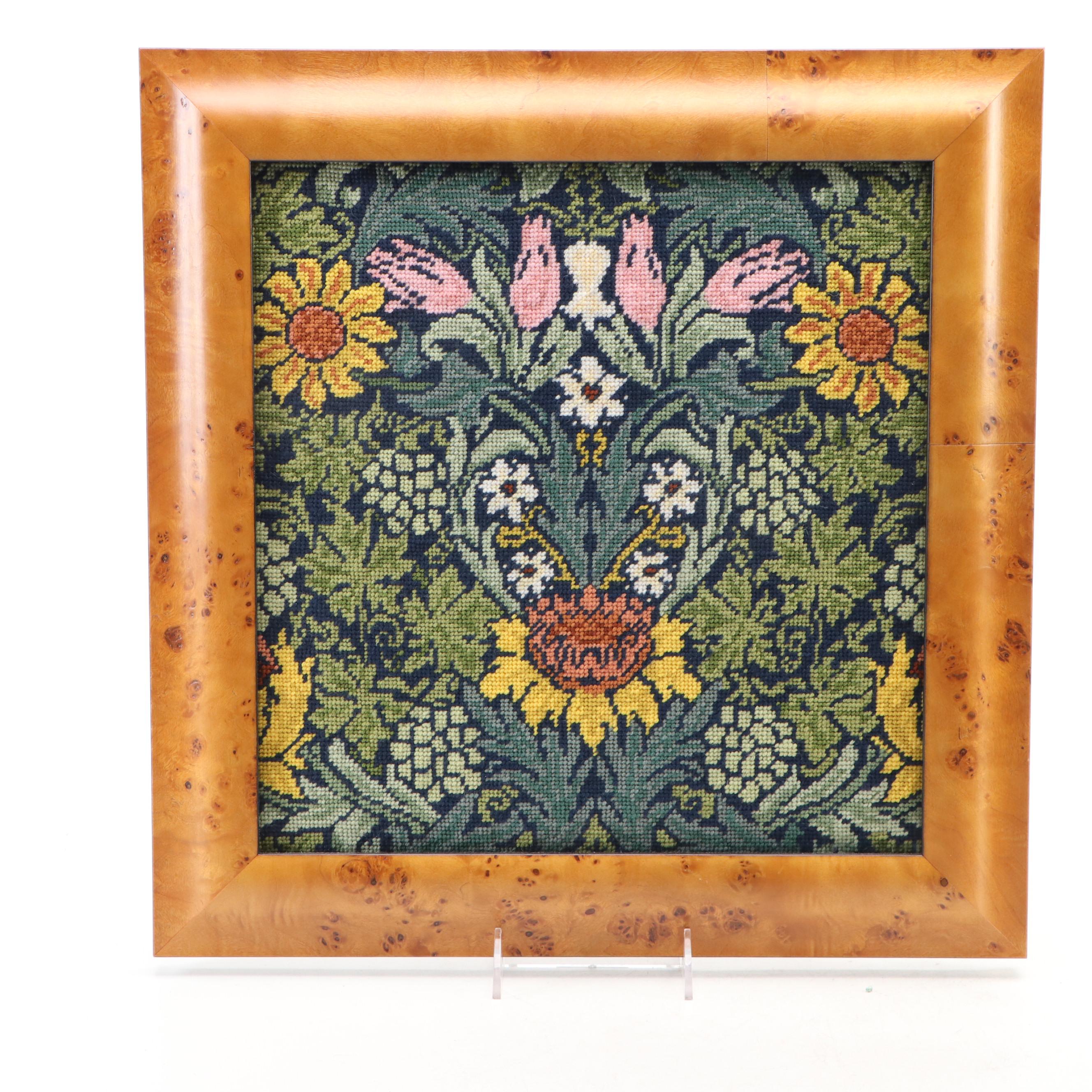 Kathleen Graf Needlepoint "Sunflowers" Panels After William Morris Designs