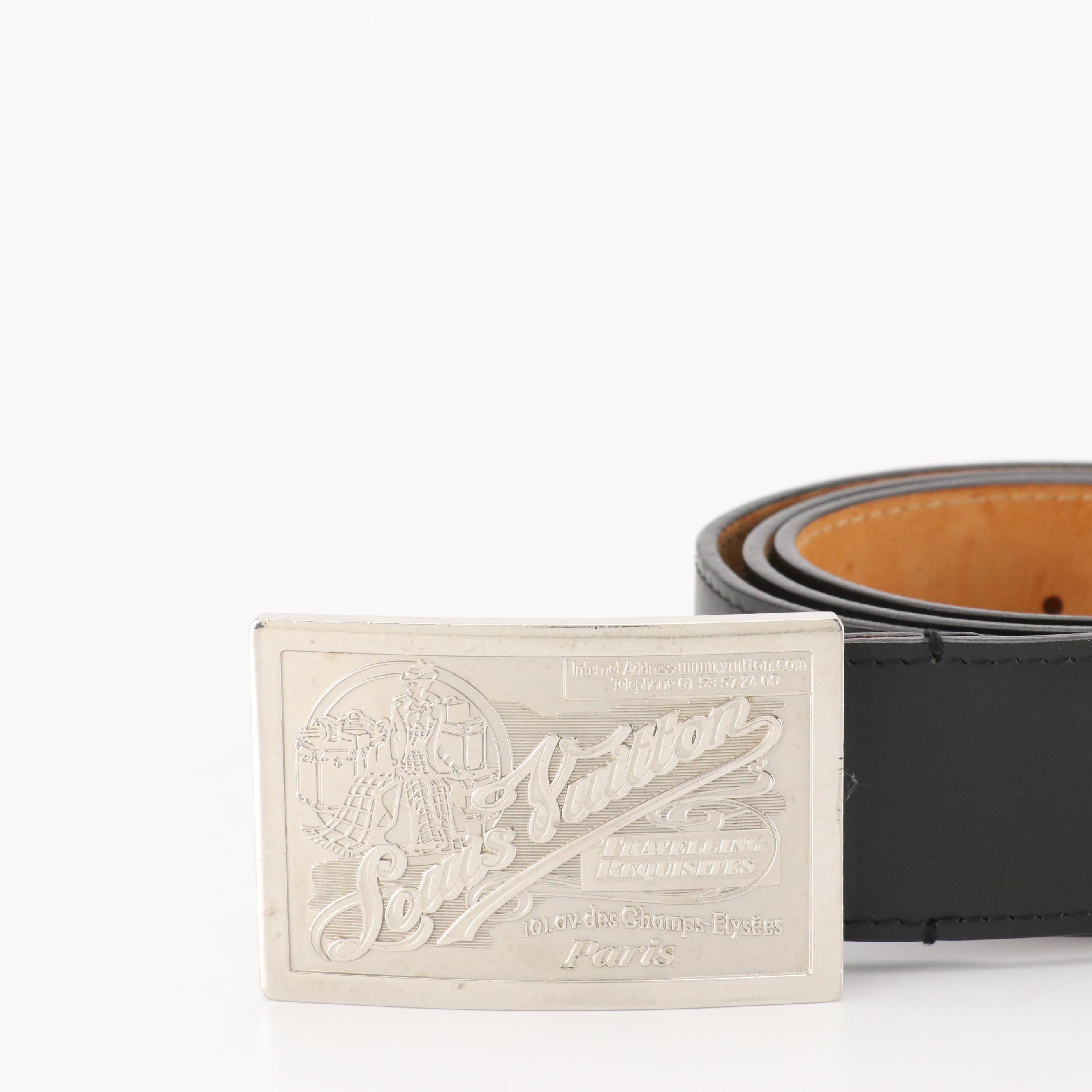 Louis Vuitton Logo Buckle Jeans Belt in Black Leather with Box