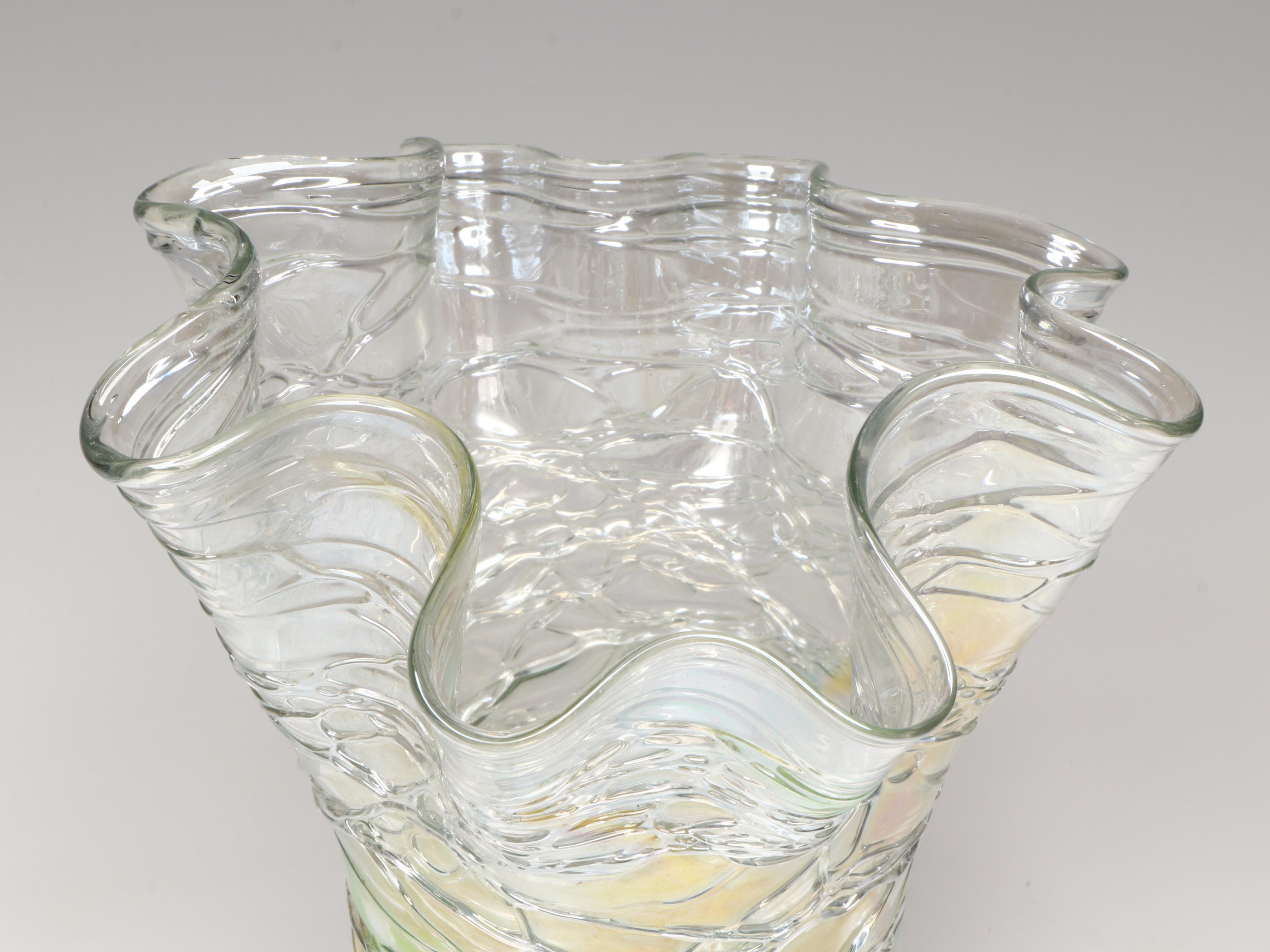 Art Glass Handkerchief Vase with Art Glass Swirl Water Goblet