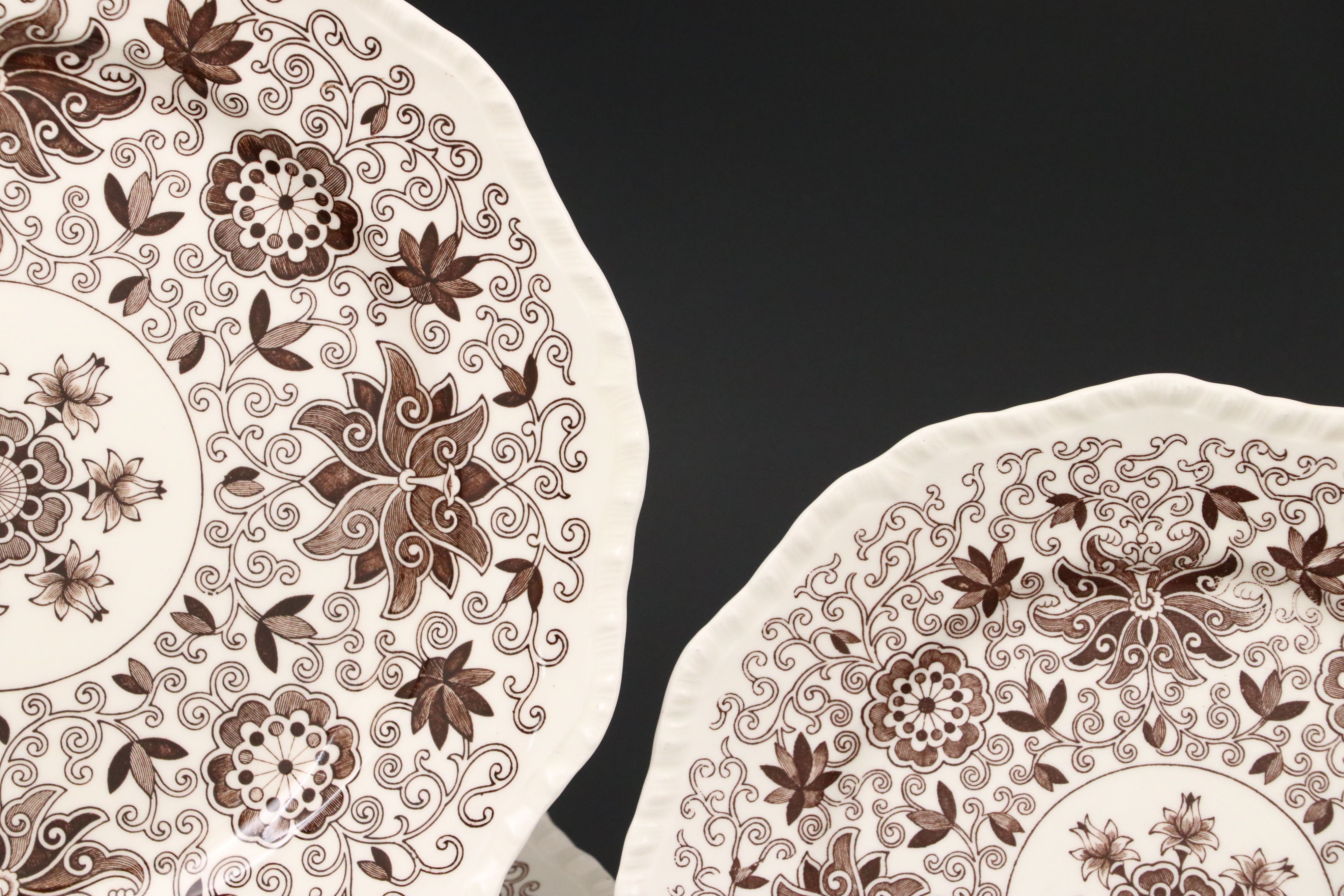 Mason's Ironstone "Bow Bells" Brown Transferware Dinnerware and Serving Pieces