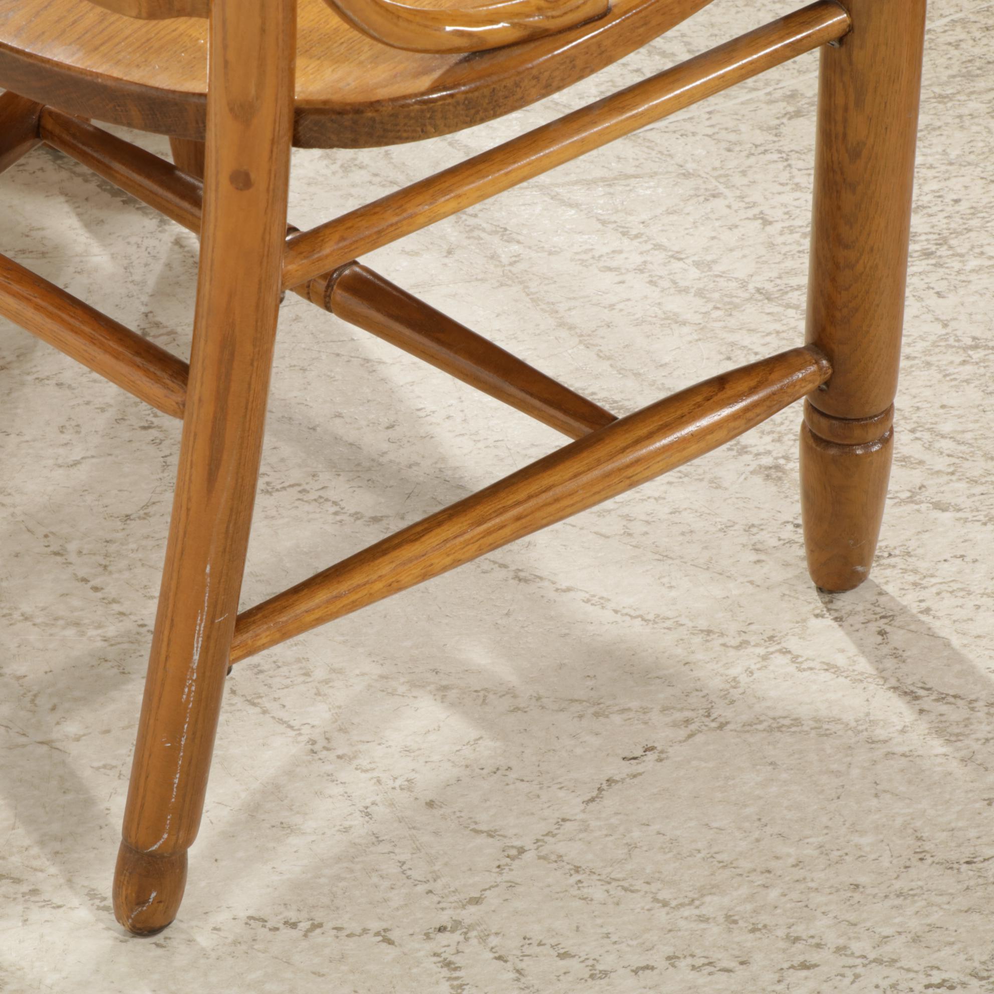 Oak Pedestal Dining Table with Five54 Wheat-Sheaf Oak Chairs, Late 20th Century