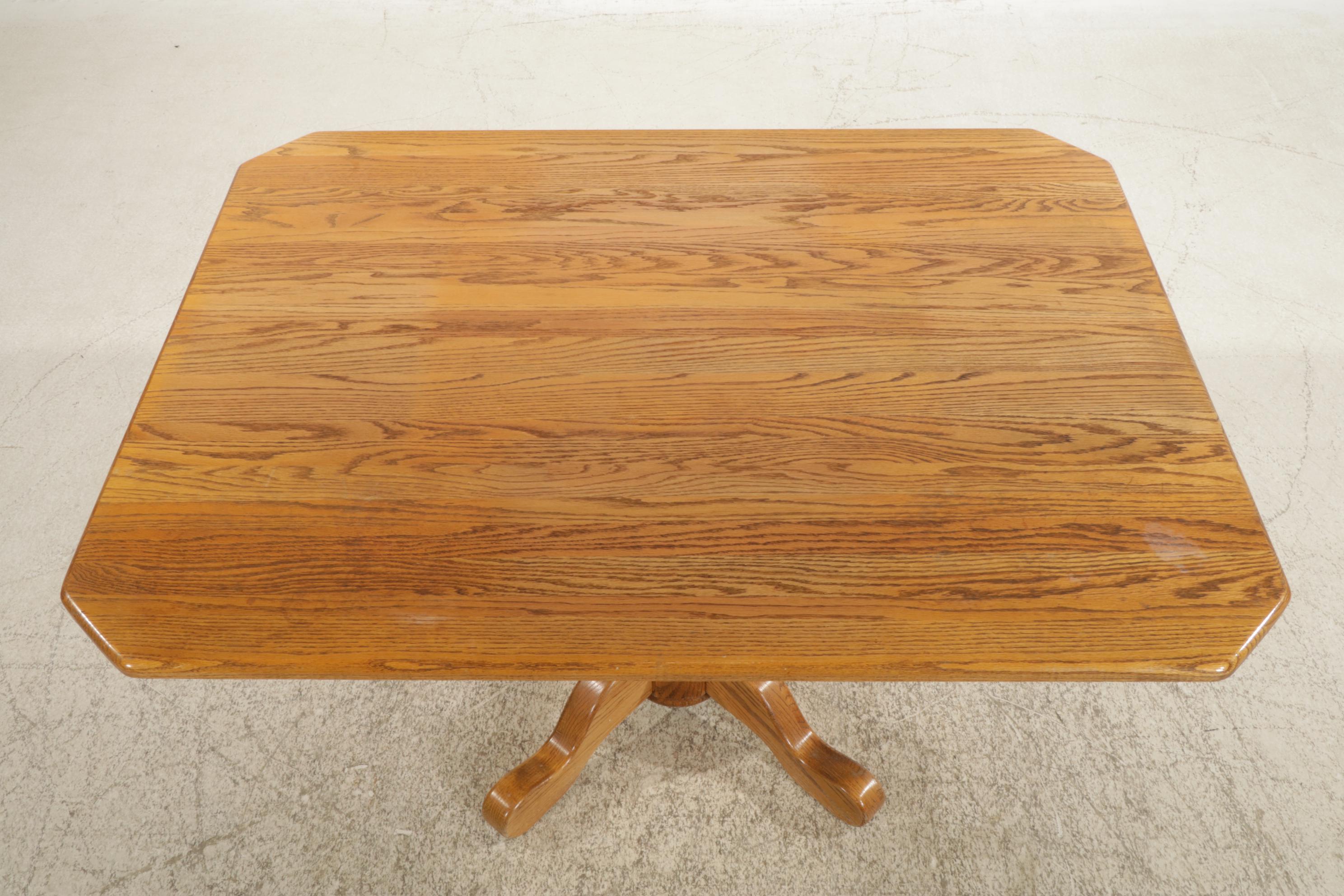 Oak Pedestal Dining Table with Five54 Wheat-Sheaf Oak Chairs, Late 20th Century