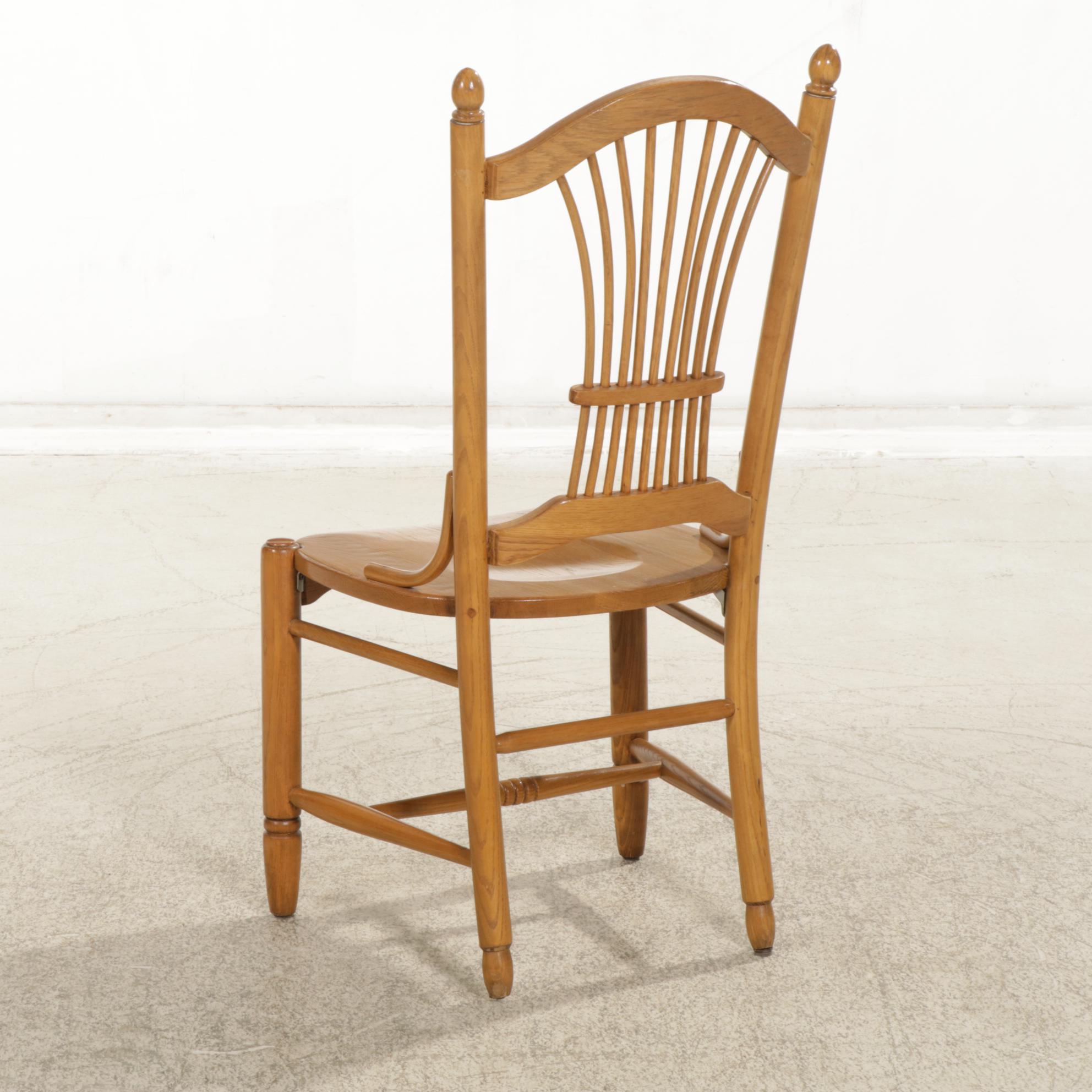 Oak Pedestal Dining Table with Five54 Wheat-Sheaf Oak Chairs, Late 20th Century