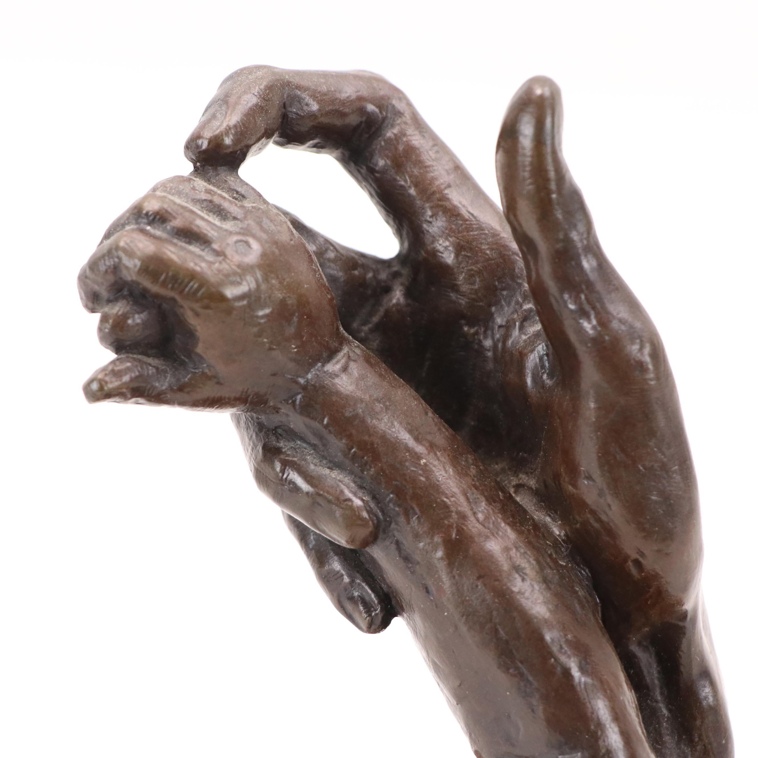 N. Craig Varner Cast Bronze Sculpture of Embracing Hands, 1984