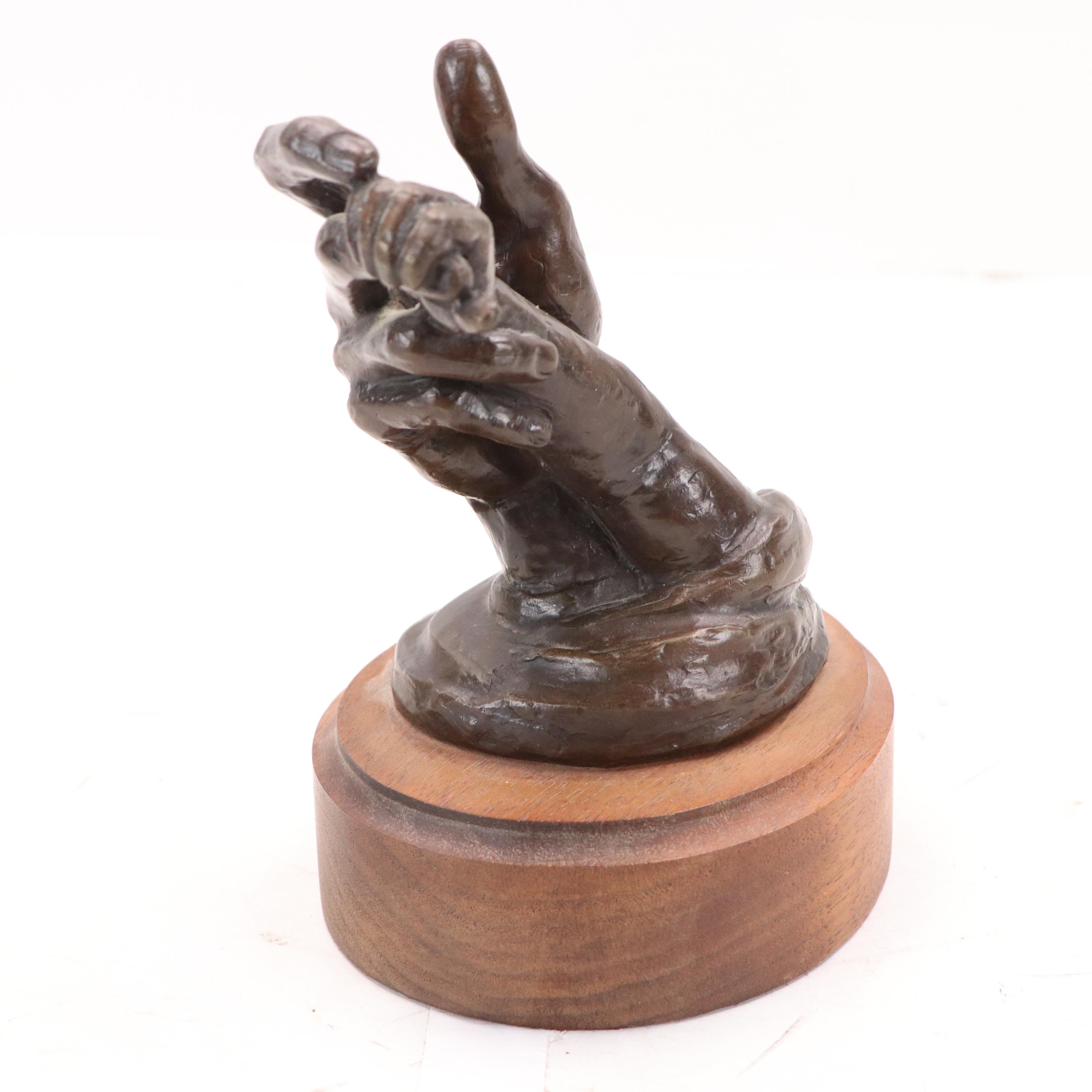 N. Craig Varner Cast Bronze Sculpture of Embracing Hands, 1984