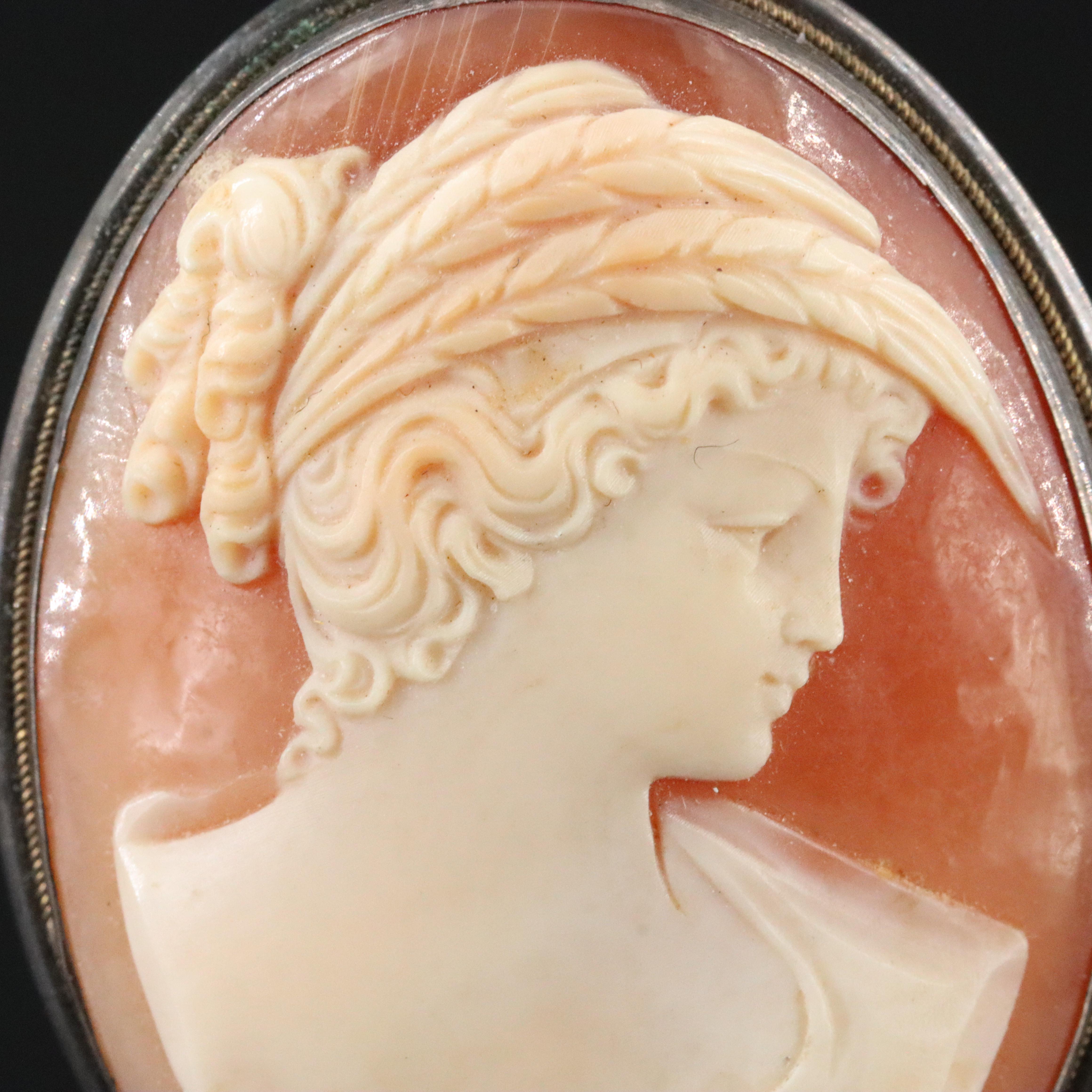 Shell Cameo Converter Brooch Pendants Featuring Sterling