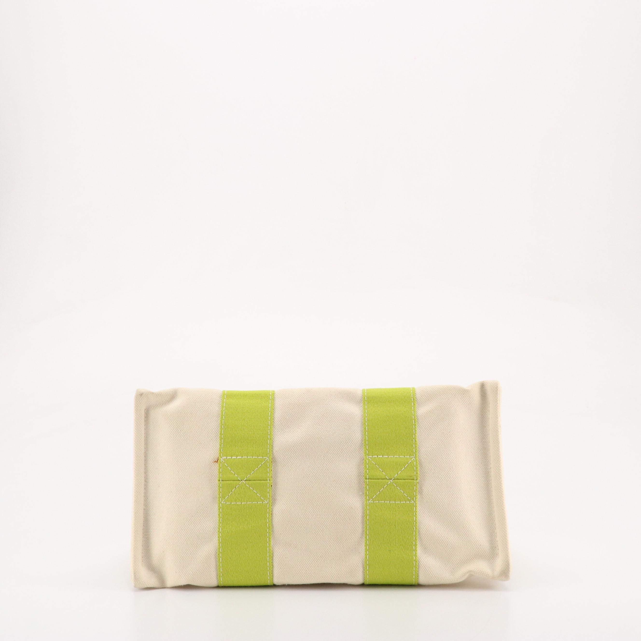 Hermès Bora Bora Tote Bag in Natural Beige and Lime Green Cotton Canvas