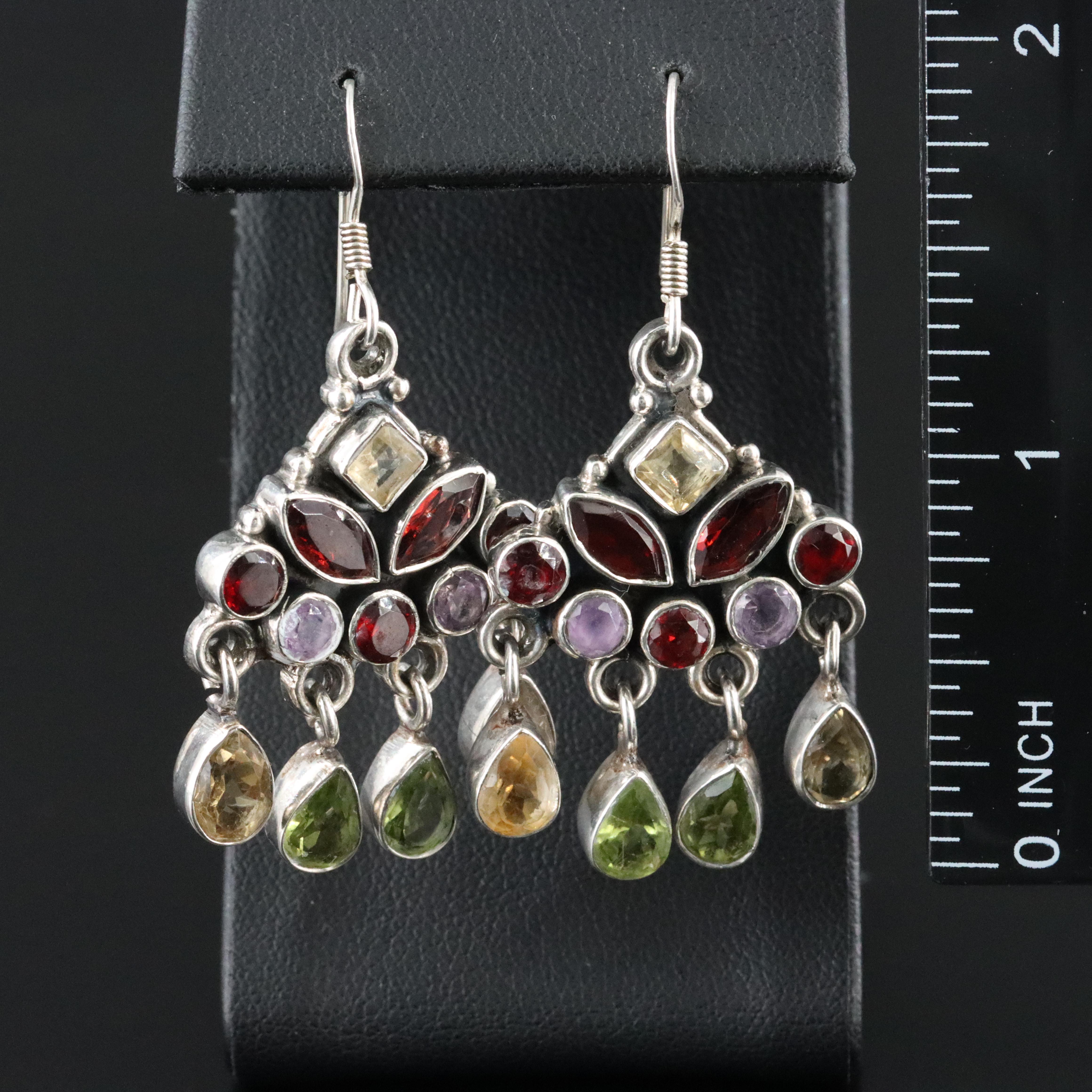 Sterling Gemstone Earrings Featuring Garnet, Amethyst, and Citrine
