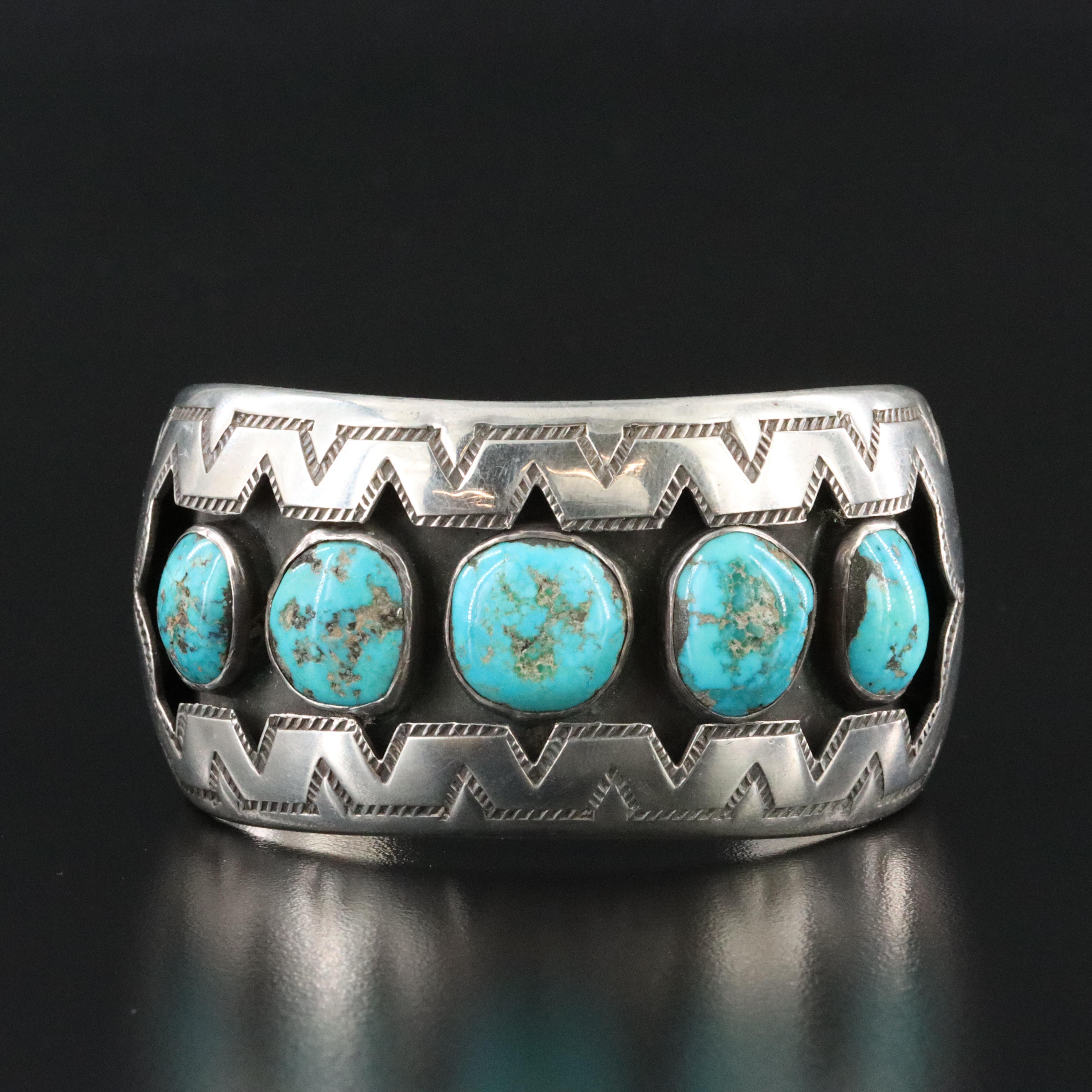 Southwestern Sterling Turquoise Shadowbox Cuff
