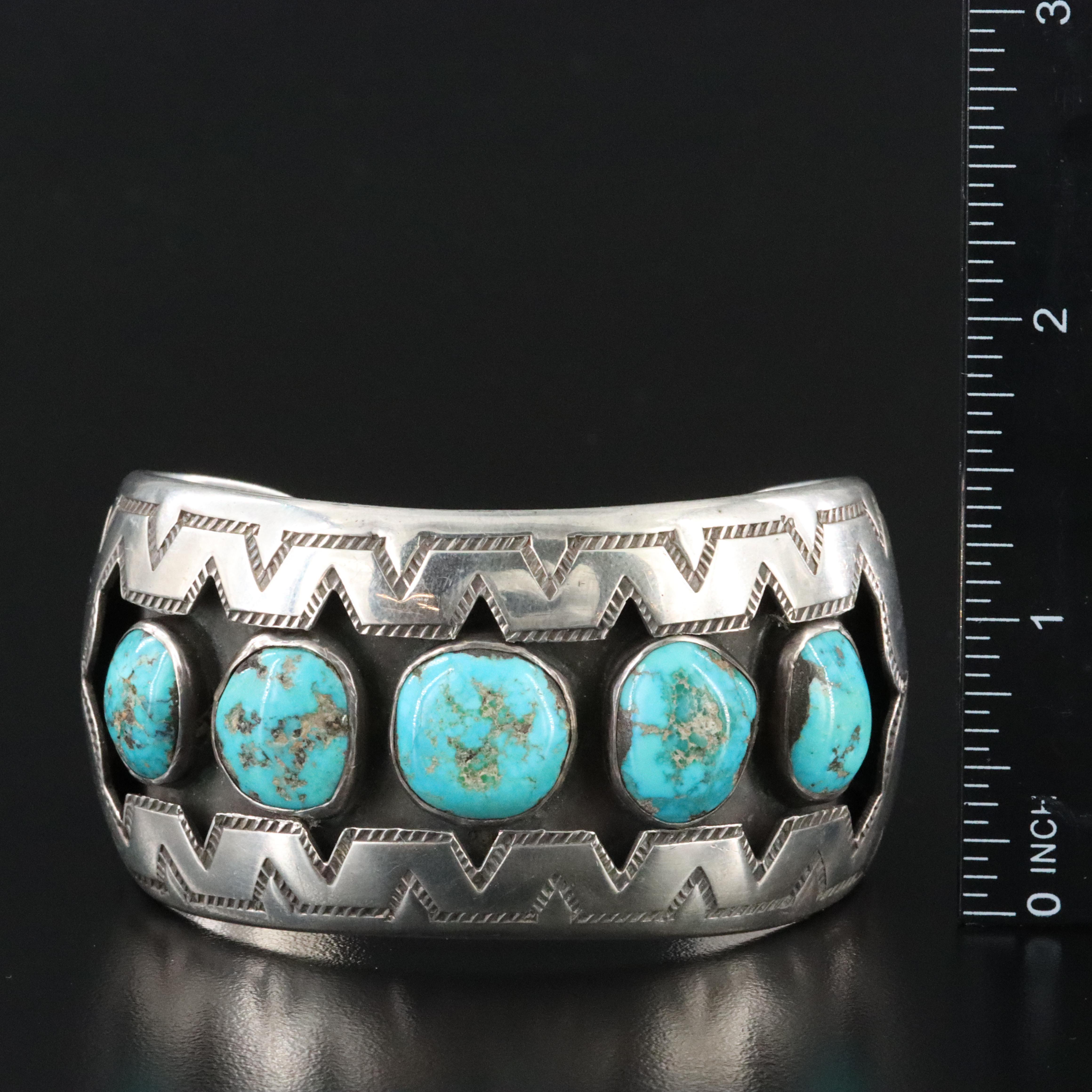 Southwestern Sterling Turquoise Shadowbox Cuff