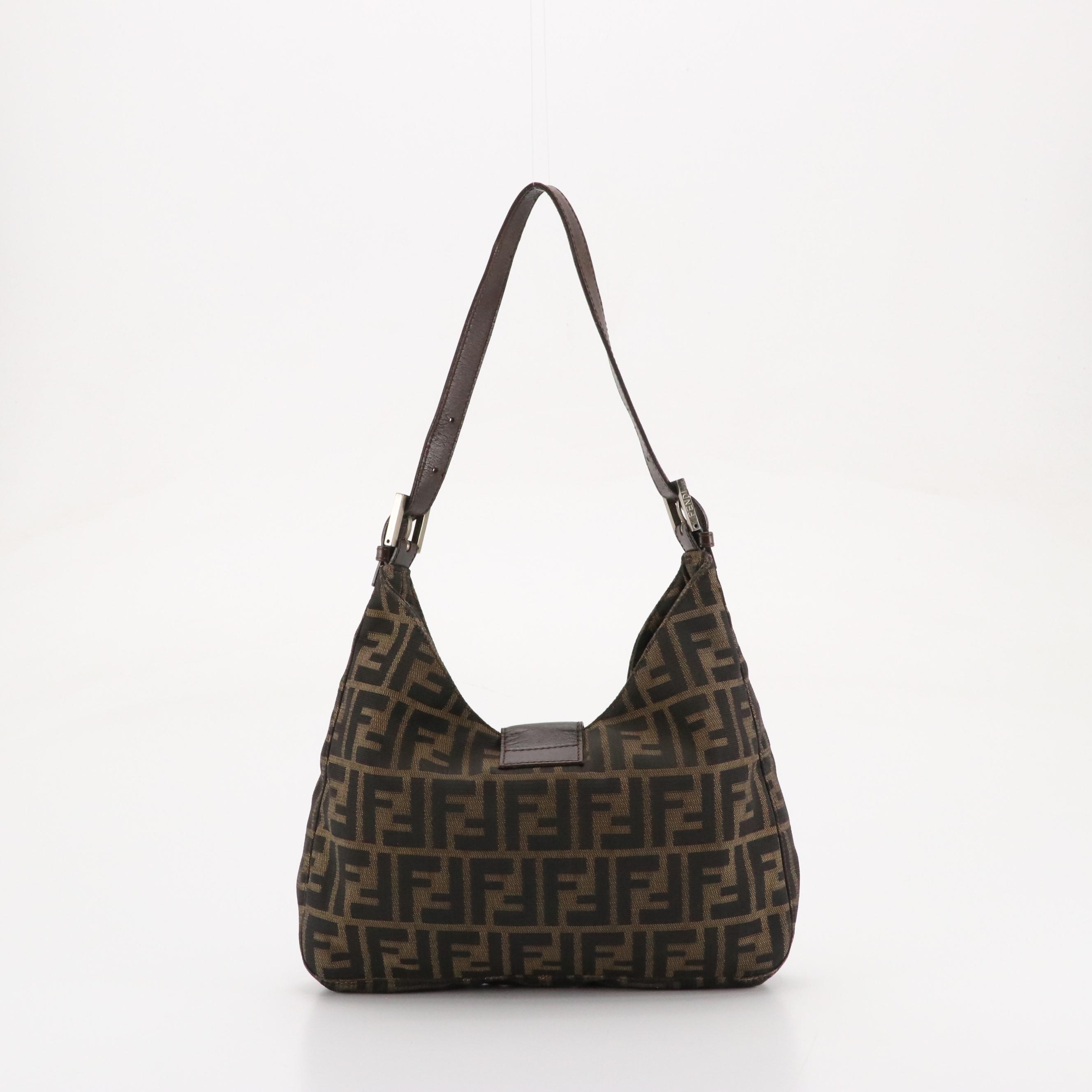 Fendi Mama Baguette Hobo Shoulder Bag in Zucca Canvas and Leather
