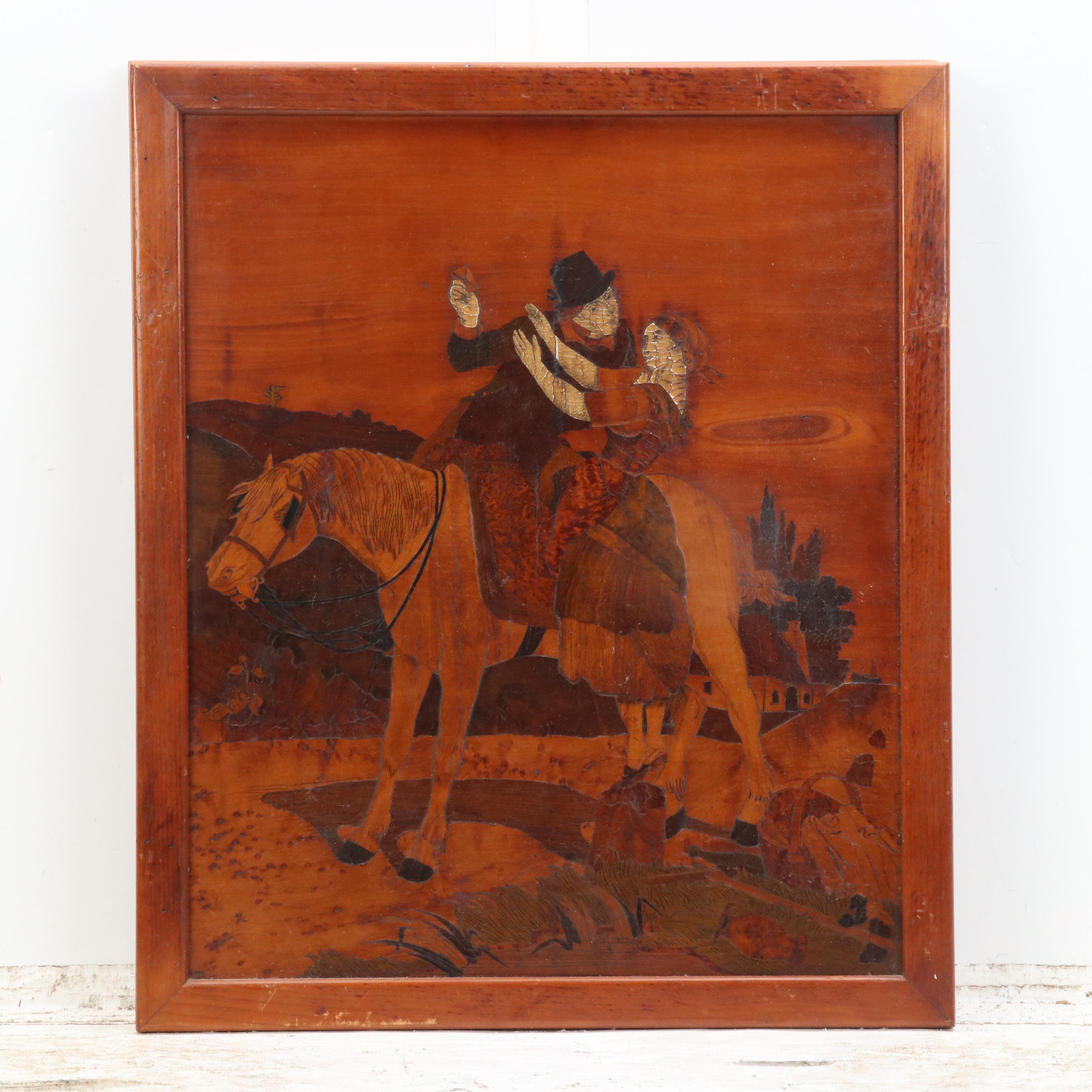 Inlay Marquetry Panels of Couple on Horseback and More