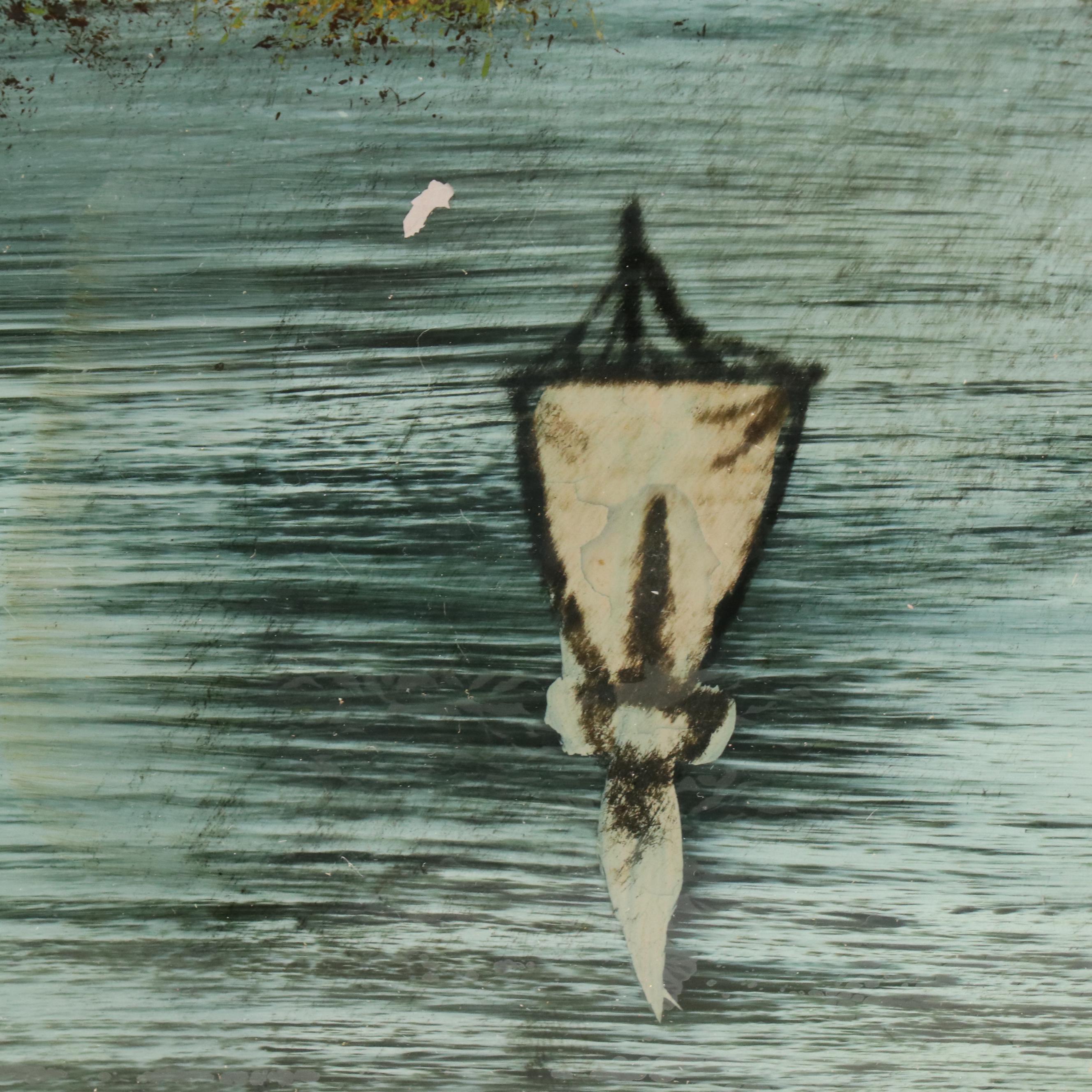 Reverse Glass Painting of Landscape "Ruins on the Rhine"