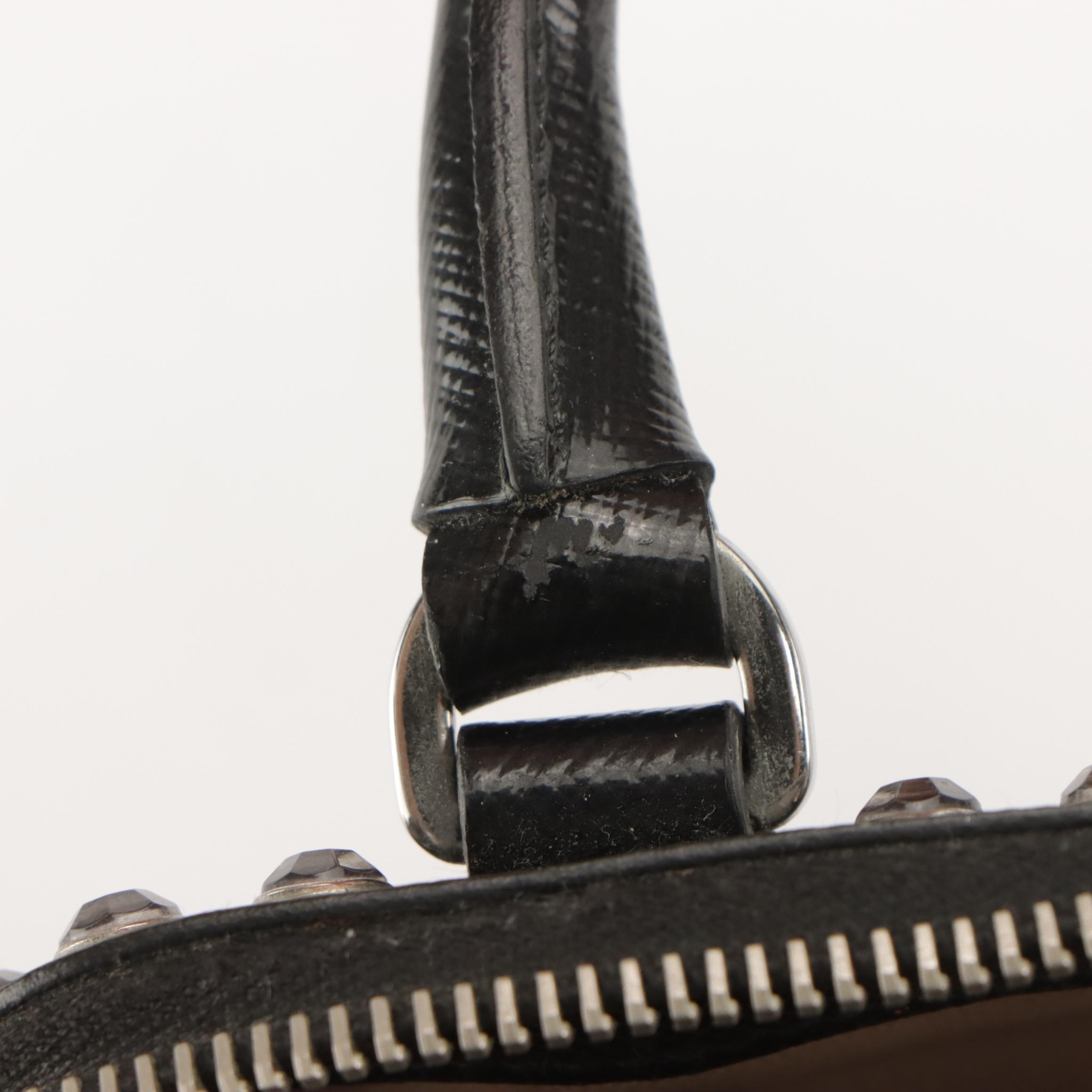 Prada Mini Promenade Two-Way Bag in Embellished Black Patent Saffiano Leather