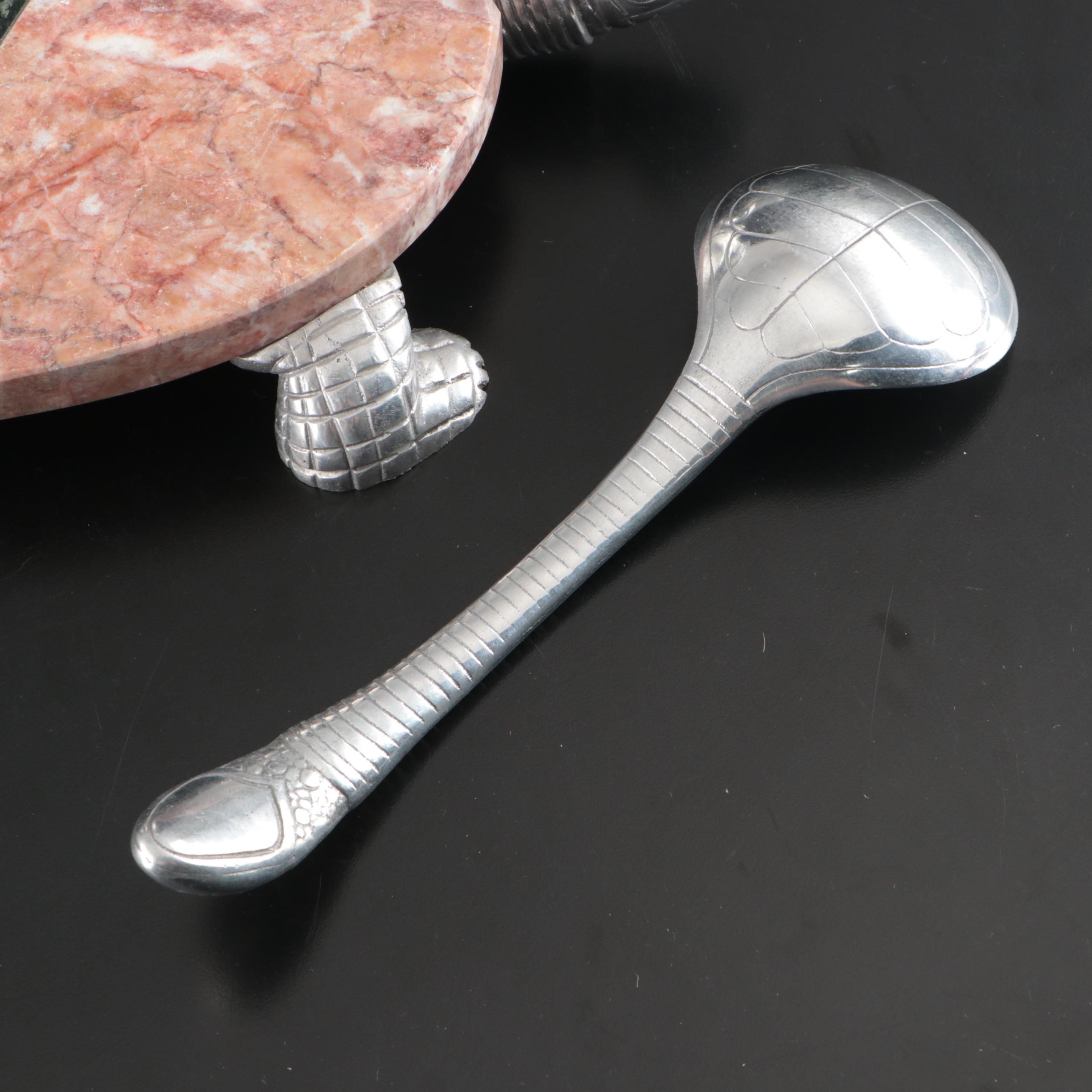 Aluminum and Marble Covered Turtle Serving Tray with Spoon